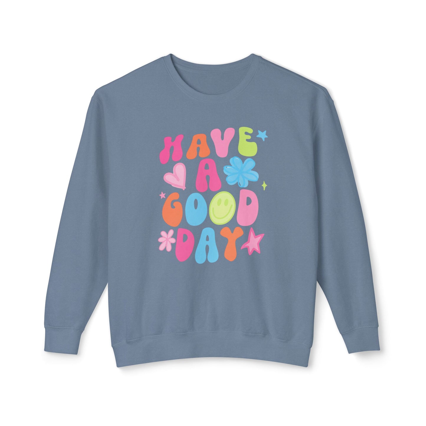 Happy Vibes Sweatshirt: Unisex Lightweight Crewneck, Casual Wear, Gift for Friends, Birthday, Everyday Comfort, Positive Message