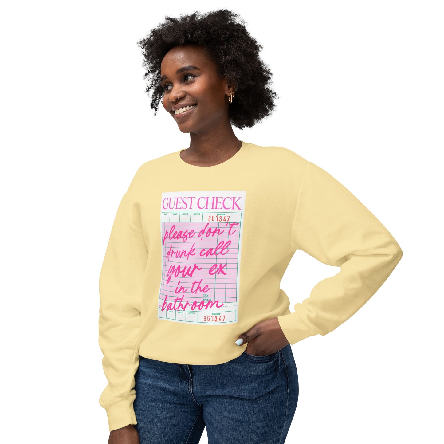 Funny Guest Check Sweatshirt, Unisex Crewneck, Lightweight Pullover, Perfect for Parties, Gift for Friends, Humor Apparel