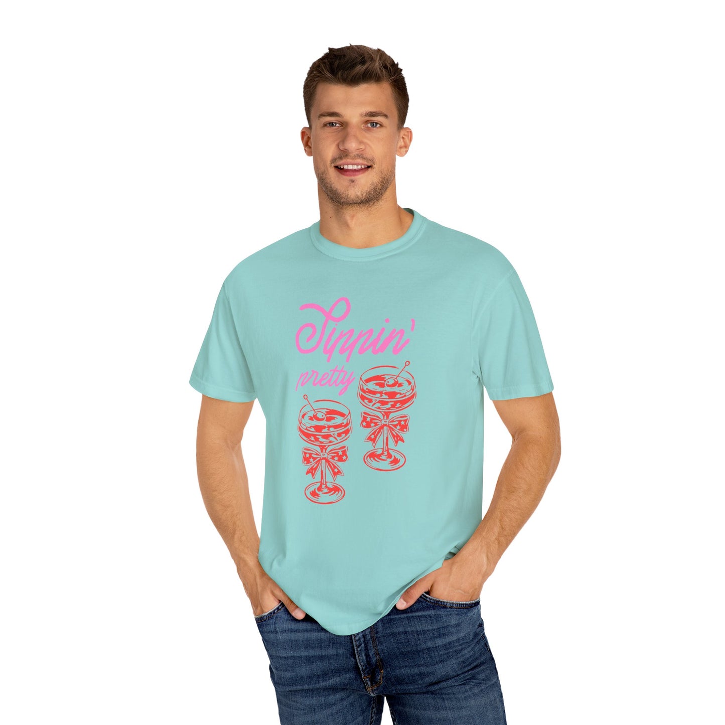 Sippin' Pretty T-Shirt, Fun Casual Wear, Summer Vibe Tee, Perfect for Parties, Gifts for Friends, Relaxed Fit Fashion