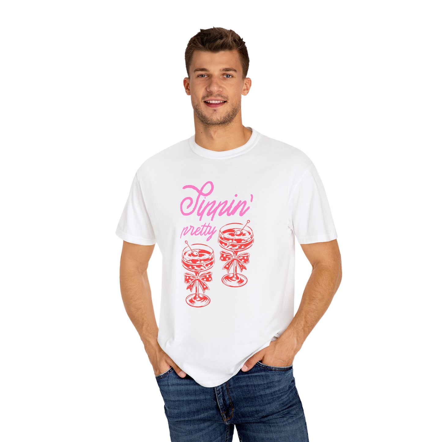 Sippin' Pretty T-Shirt, Fun Casual Wear, Summer Vibe Tee, Perfect for Parties, Gifts for Friends, Relaxed Fit Fashion