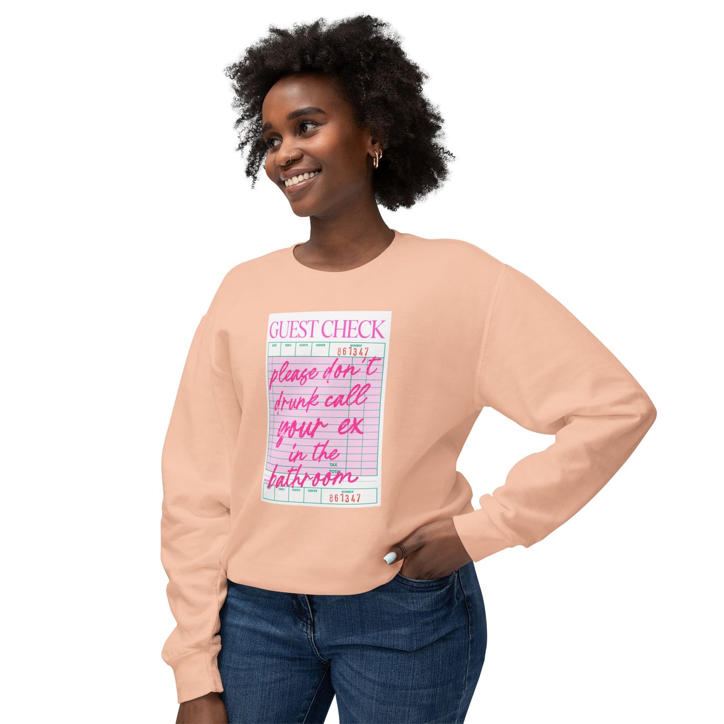 Guest Check Funny Unisex Lightweight Crewneck Sweatshirt, Comfy Casual Wear, Gift for Waitstaff, Perfect for Everyday & Work
