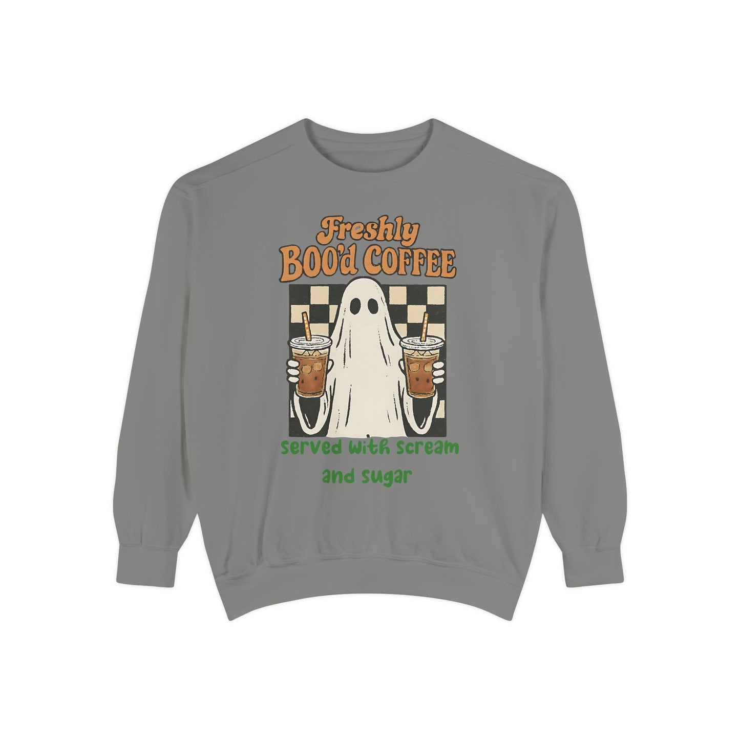 Freshly Boo’d Coffee Comfort Colors® Sweatshirt – Halloween Ghost Coffee Lover Oversized Crewneck