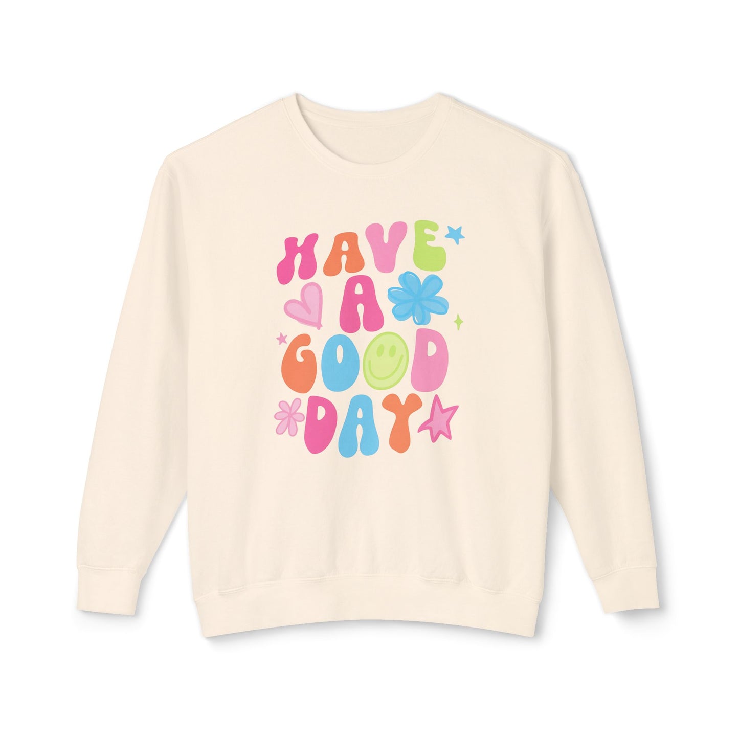 Happy Vibes Sweatshirt: Unisex Lightweight Crewneck, Casual Wear, Gift for Friends, Birthday, Everyday Comfort, Positive Message