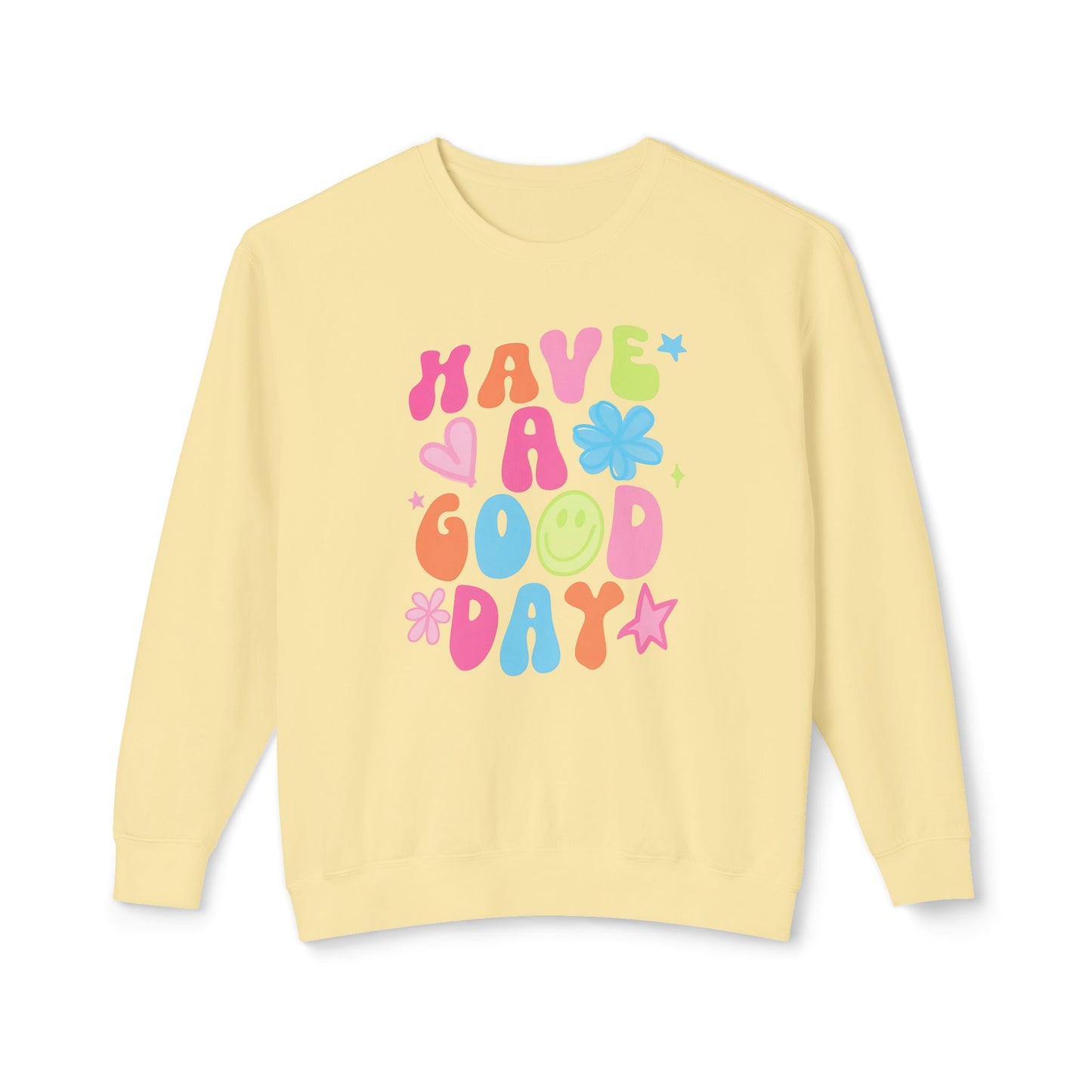 Happy Vibes Sweatshirt: Unisex Lightweight Crewneck, Casual Wear, Gift for Friends, Birthday, Everyday Comfort, Positive Message