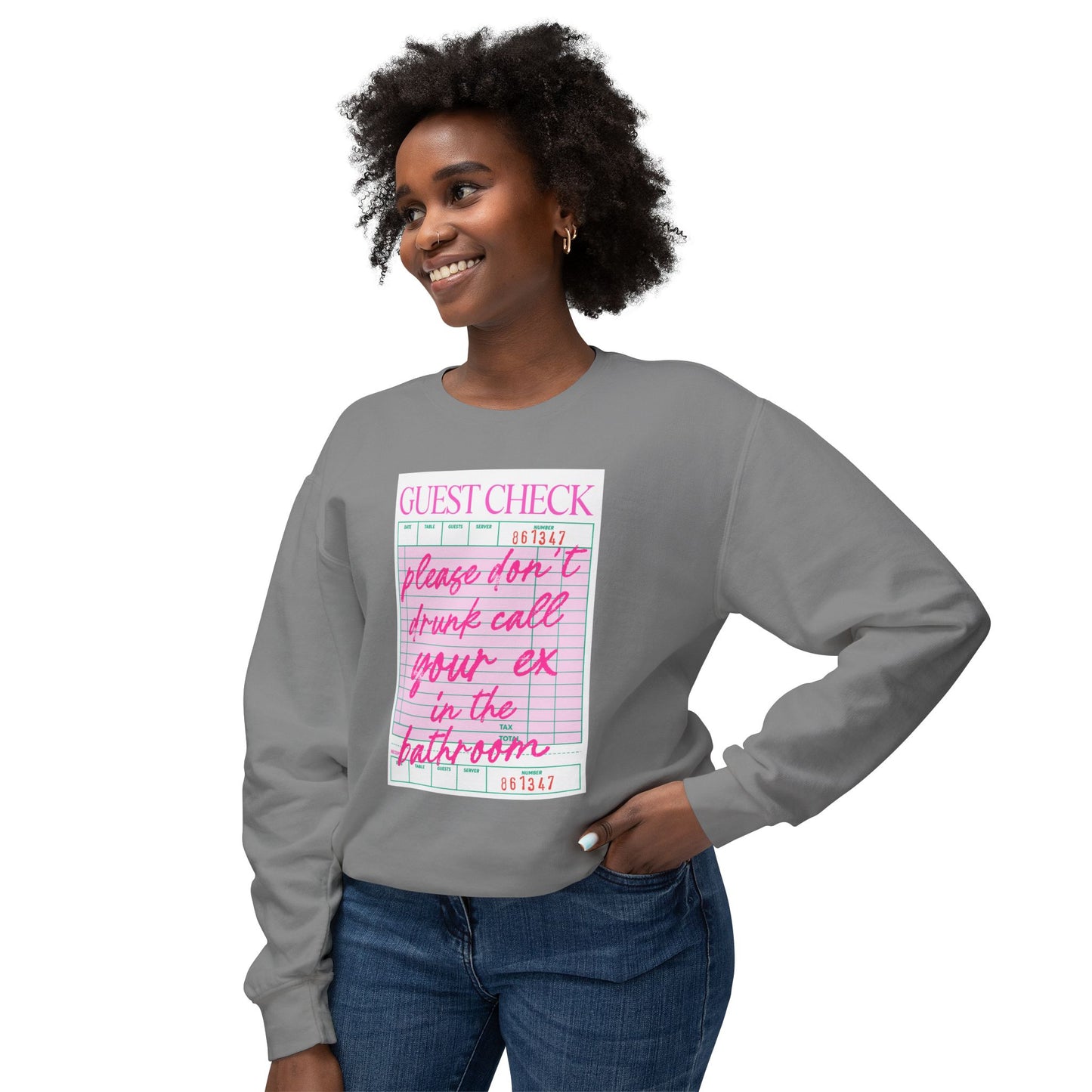 Funny Guest Check Sweatshirt, Unisex Crewneck, Lightweight Pullover, Perfect for Parties, Gift for Friends, Humor Apparel