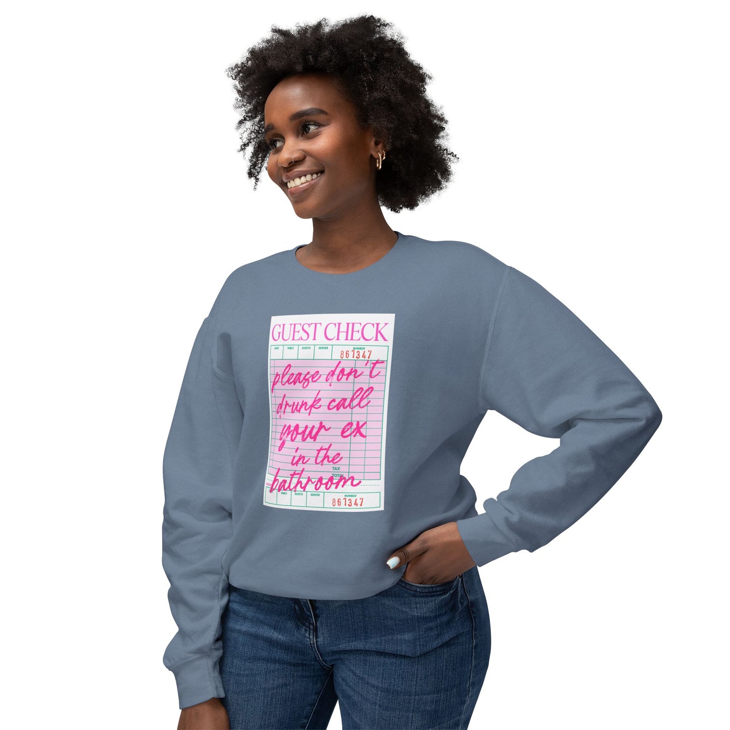 Guest Check Funny Unisex Lightweight Crewneck Sweatshirt, Comfy Casual Wear, Gift for Waitstaff, Perfect for Everyday & Work