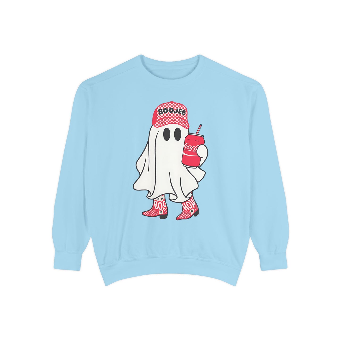 Boojee Ghost Comfort Colors® Sweatshirt – Coca-Cola Red Hat & Boots Halloween Oversized Crewneck