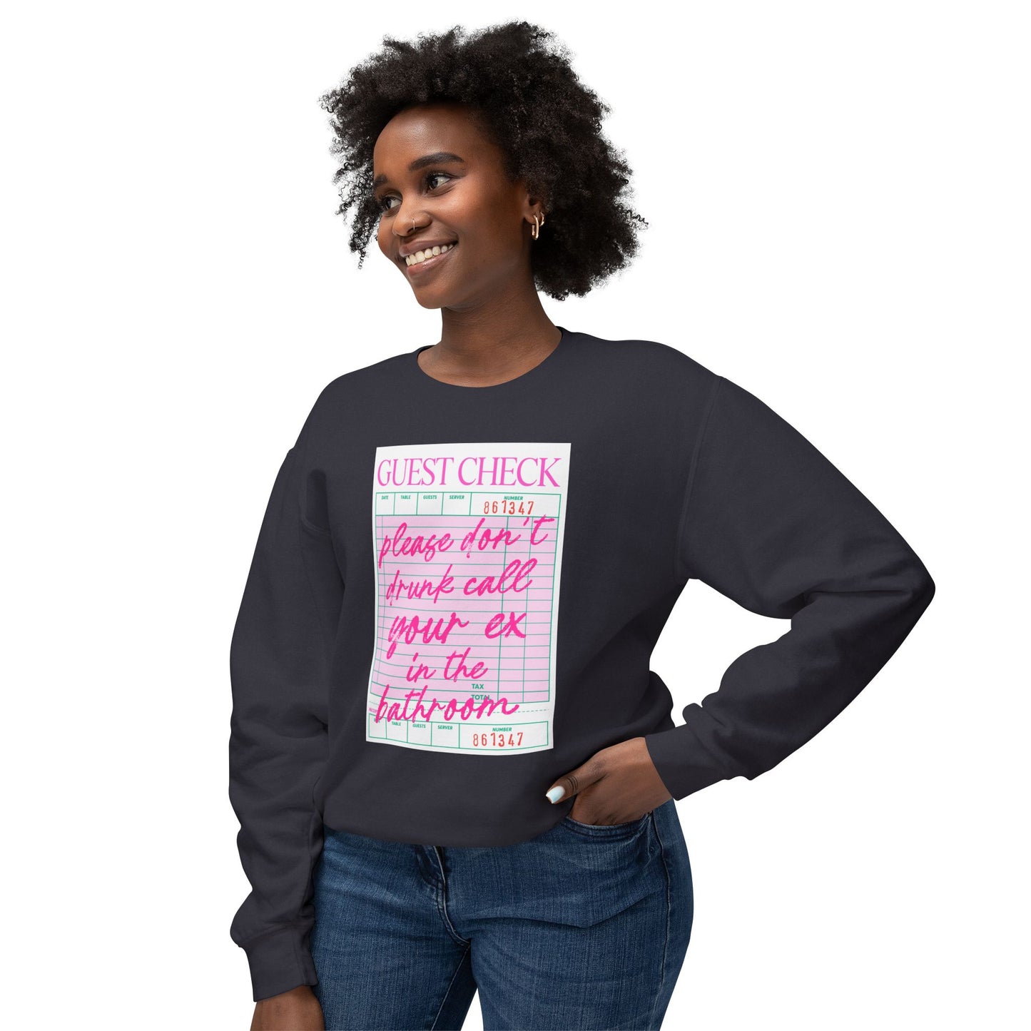 Funny Guest Check Sweatshirt, Unisex Crewneck, Lightweight Pullover, Perfect for Parties, Gift for Friends, Humor Apparel