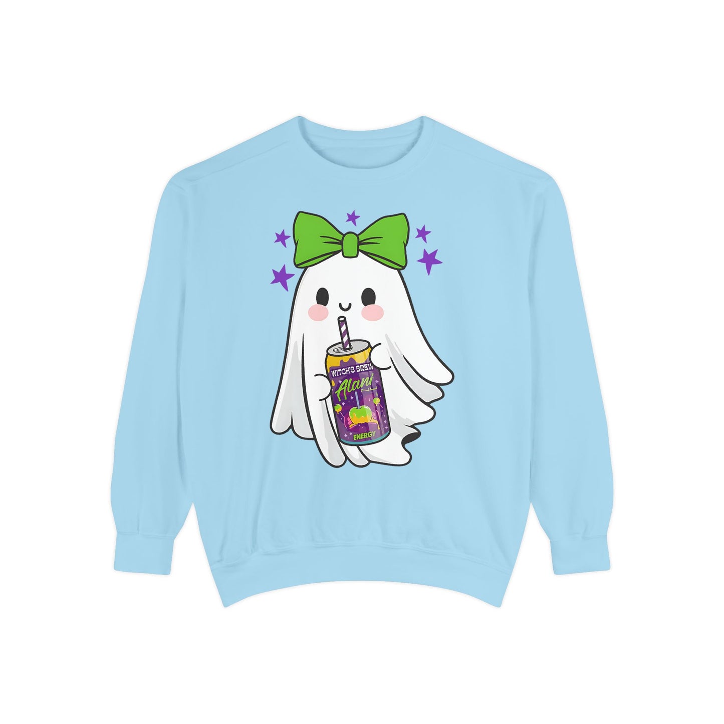 Green Bow Ghost Halloween Comfort Colors® Sweatshirt – Cute Spooky Season Crewneck