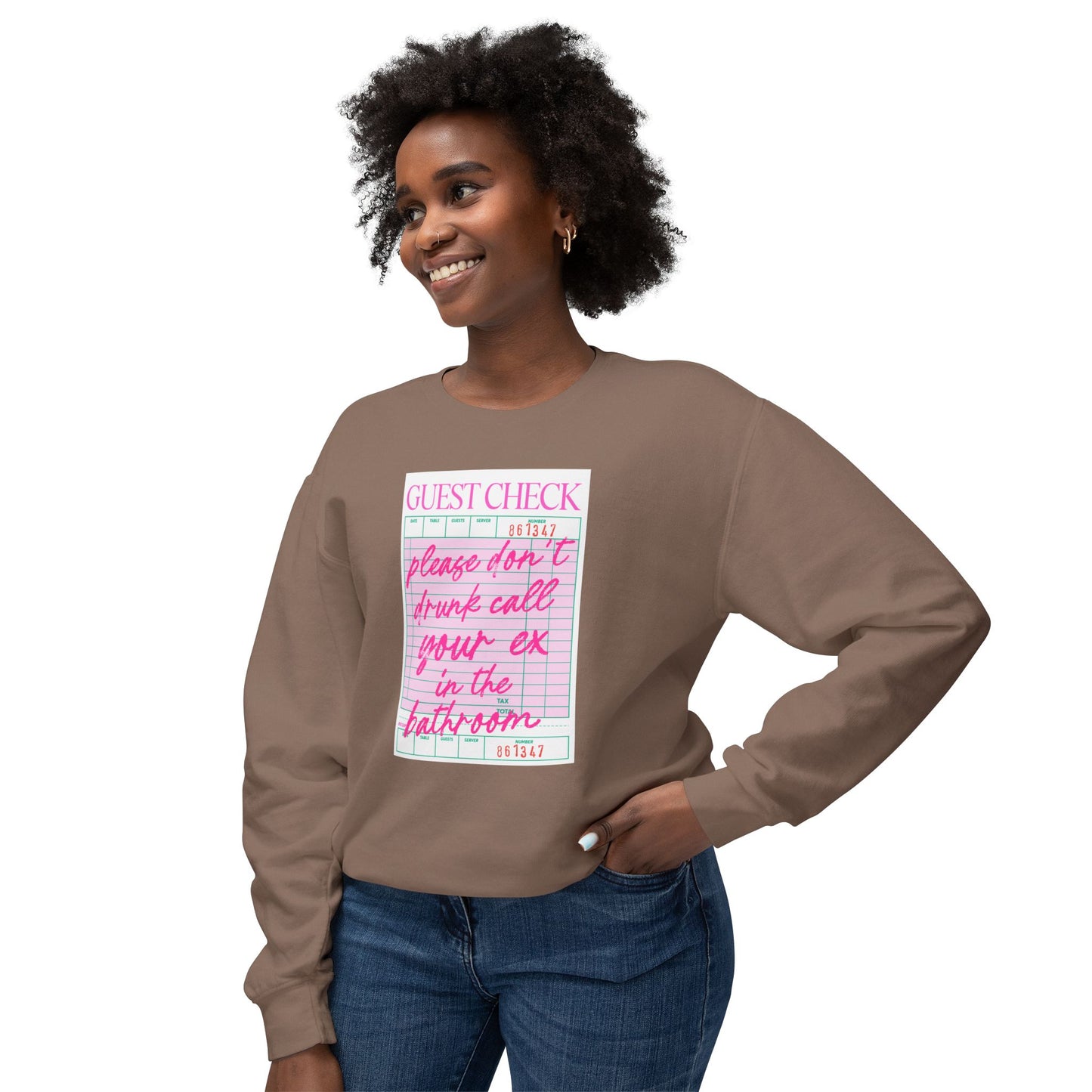 Guest Check Funny Unisex Lightweight Crewneck Sweatshirt, Comfy Casual Wear, Gift for Waitstaff, Perfect for Everyday & Work