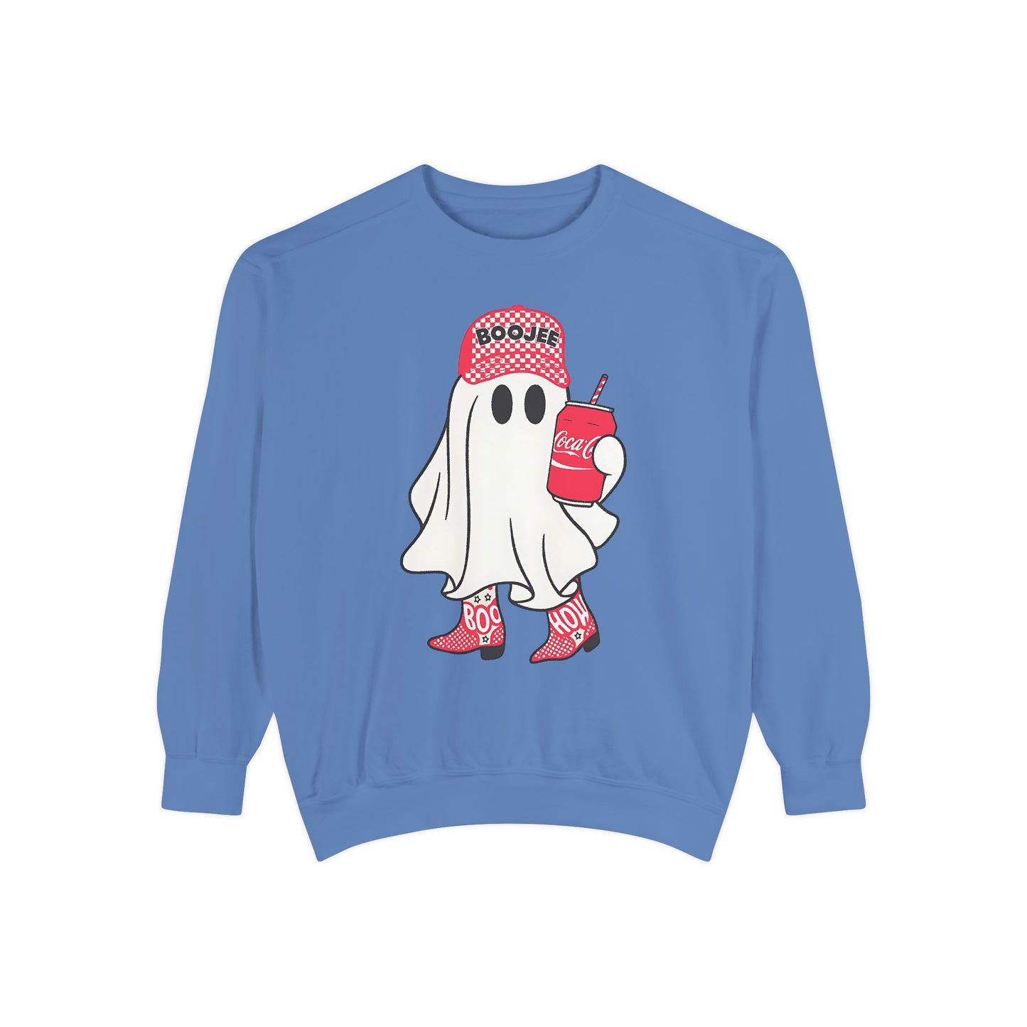 Boojee Ghost Comfort Colors® Sweatshirt – Coca-Cola Red Hat & Boots Halloween Oversized Crewneck