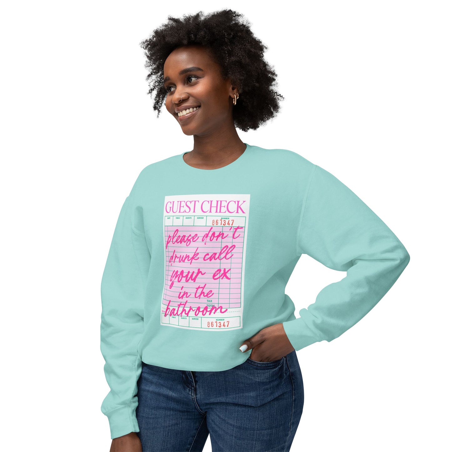 Funny Guest Check Sweatshirt, Unisex Crewneck, Lightweight Pullover, Perfect for Parties, Gift for Friends, Humor Apparel