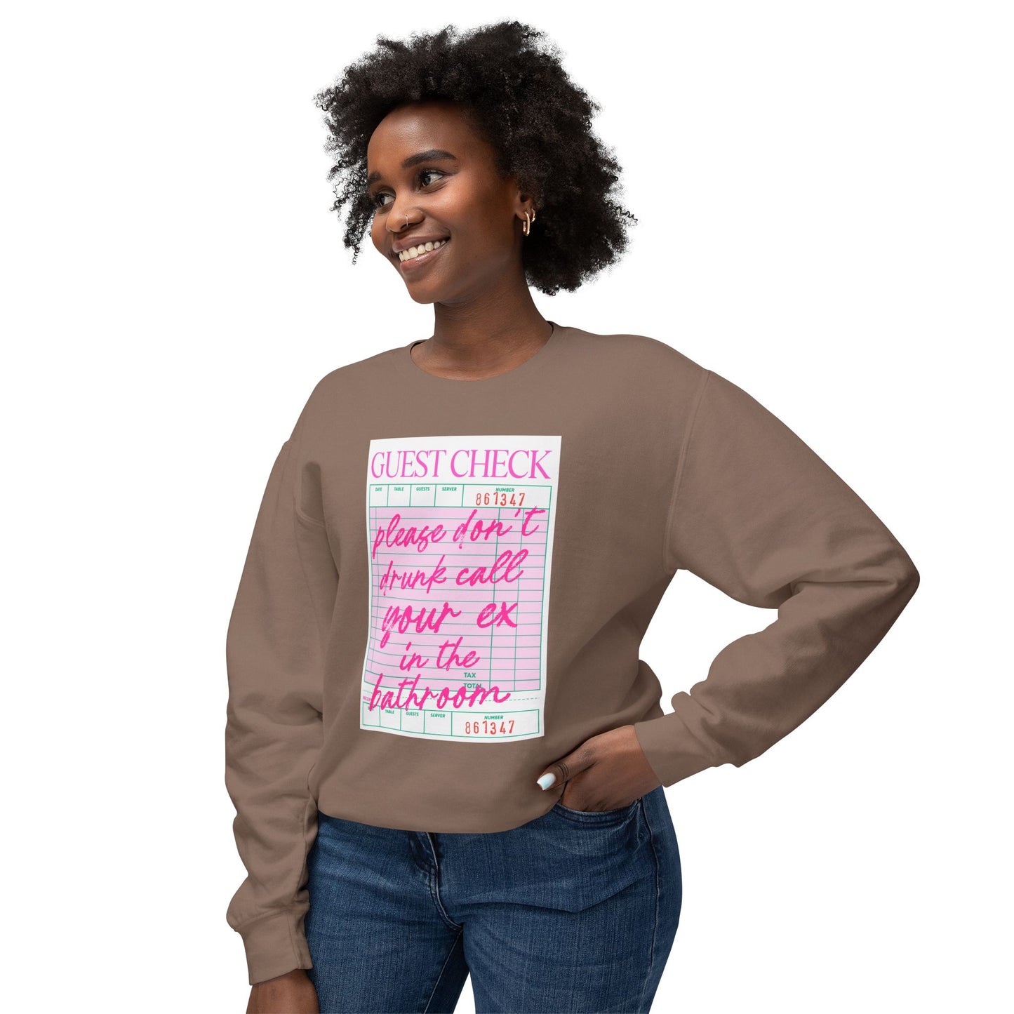 Funny Guest Check Sweatshirt, Unisex Crewneck, Lightweight Pullover, Perfect for Parties, Gift for Friends, Humor Apparel