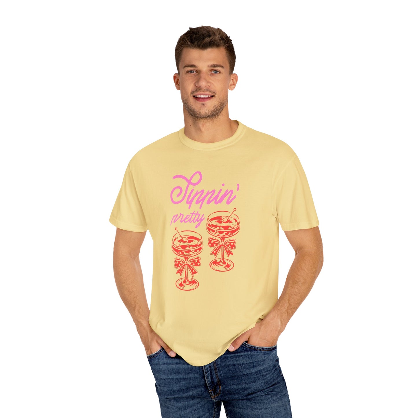 Sippin' Pretty T-Shirt, Fun Casual Wear, Summer Vibe Tee, Perfect for Parties, Gifts for Friends, Relaxed Fit Fashion