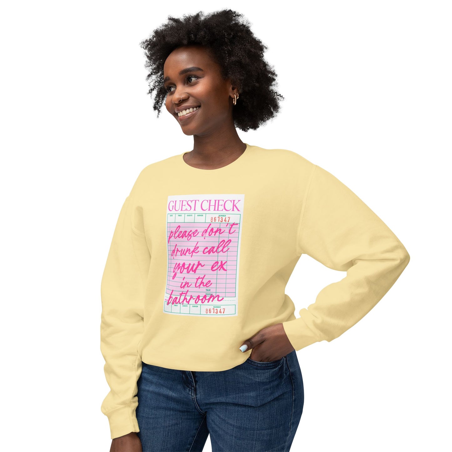Guest Check Funny Unisex Lightweight Crewneck Sweatshirt, Comfy Casual Wear, Gift for Waitstaff, Perfect for Everyday & Work