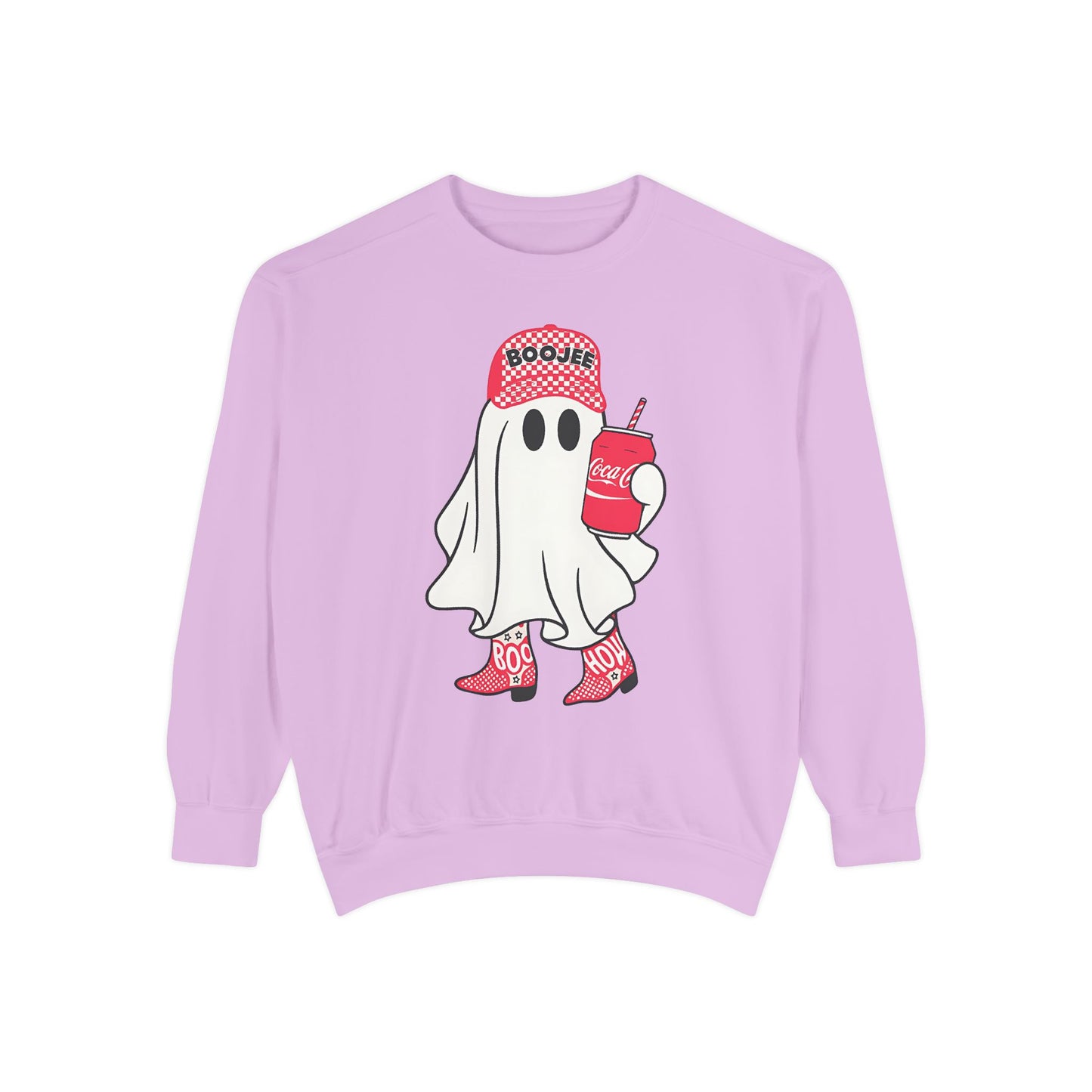 Boojee Ghost Comfort Colors® Sweatshirt – Coca-Cola Red Hat & Boots Halloween Oversized Crewneck