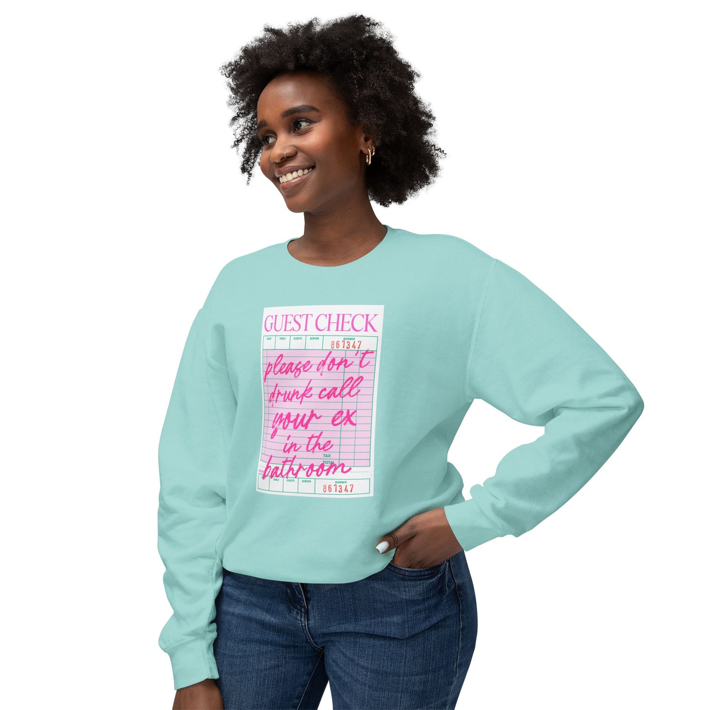 Guest Check Funny Unisex Lightweight Crewneck Sweatshirt, Comfy Casual Wear, Gift for Waitstaff, Perfect for Everyday & Work