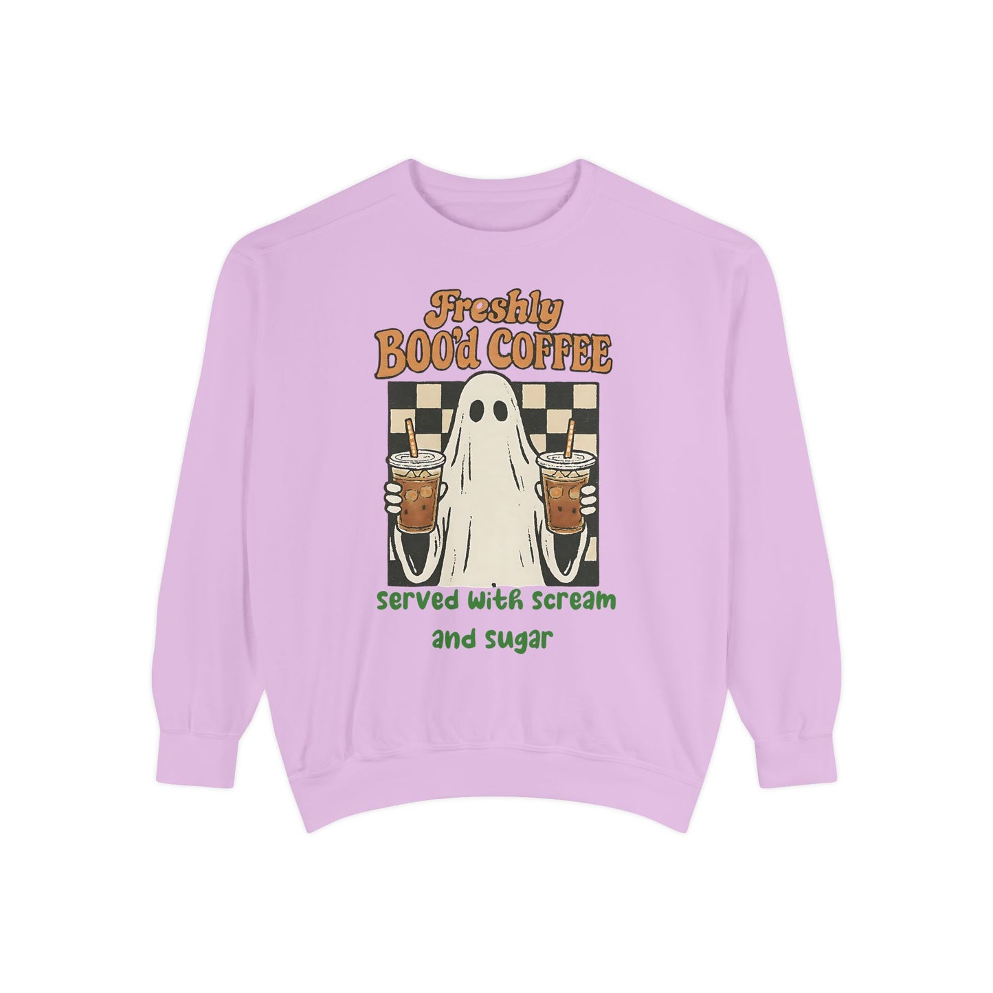 Freshly Boo’d Coffee Comfort Colors® Sweatshirt – Halloween Ghost Coffee Lover Oversized Crewneck