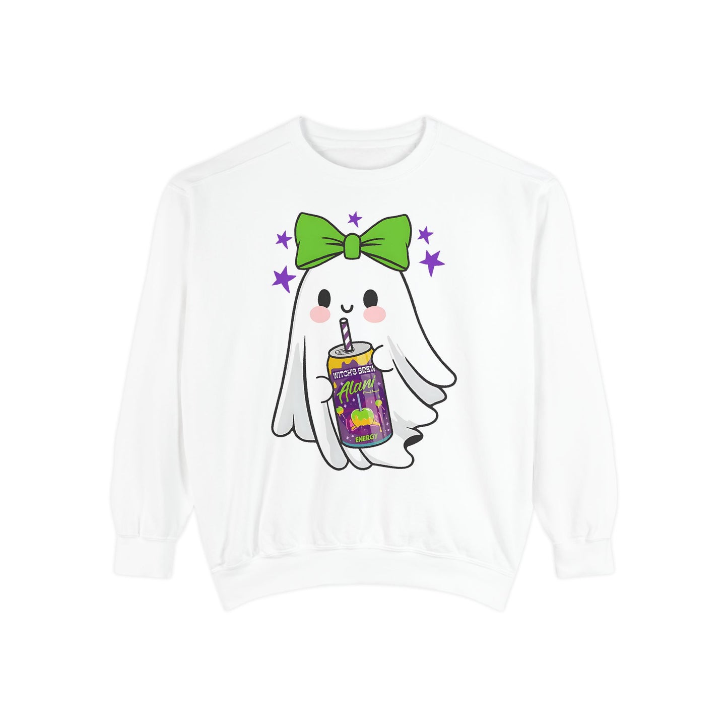 Green Bow Ghost Halloween Comfort Colors® Sweatshirt – Cute Spooky Season Crewneck