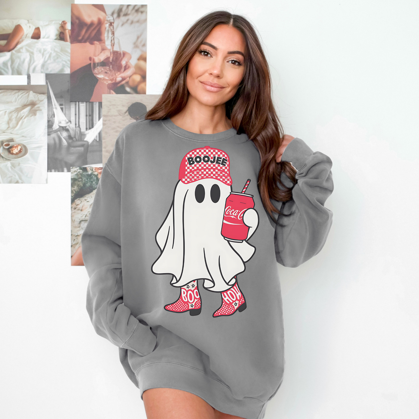 Boojee Ghost Comfort Colors® Sweatshirt – Coca-Cola Red Hat & Boots Halloween Oversized Crewneck