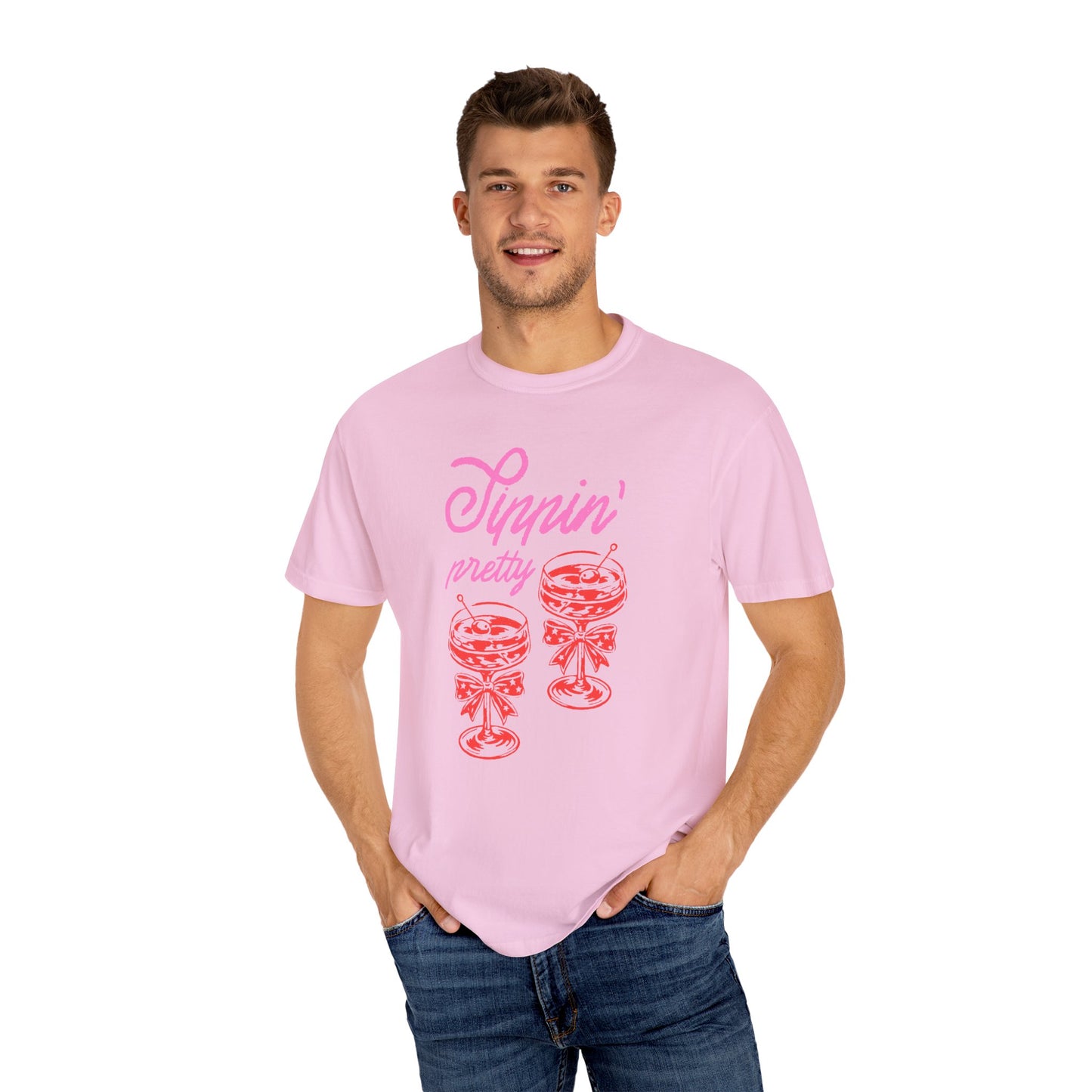 Sippin' Pretty T-Shirt, Fun Casual Wear, Summer Vibe Tee, Perfect for Parties, Gifts for Friends, Relaxed Fit Fashion