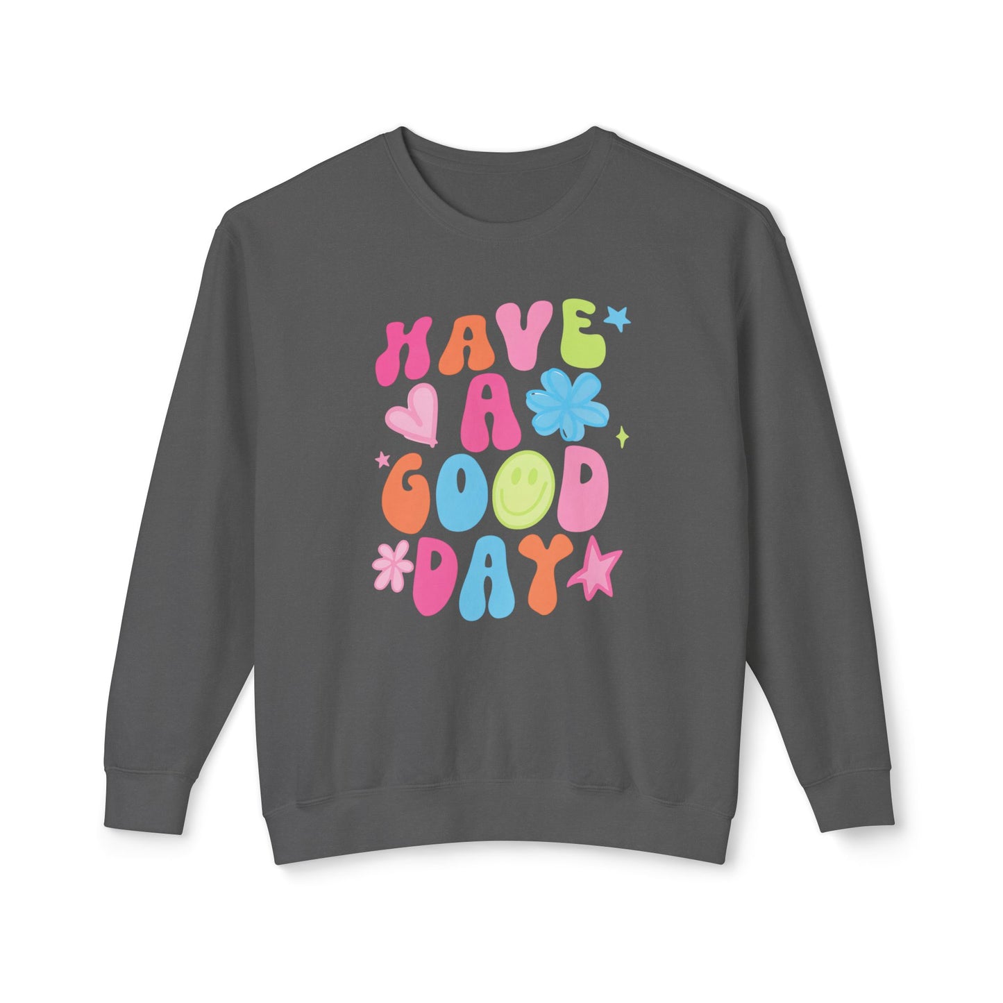 Happy Vibes Sweatshirt: Unisex Lightweight Crewneck, Casual Wear, Gift for Friends, Birthday, Everyday Comfort, Positive Message