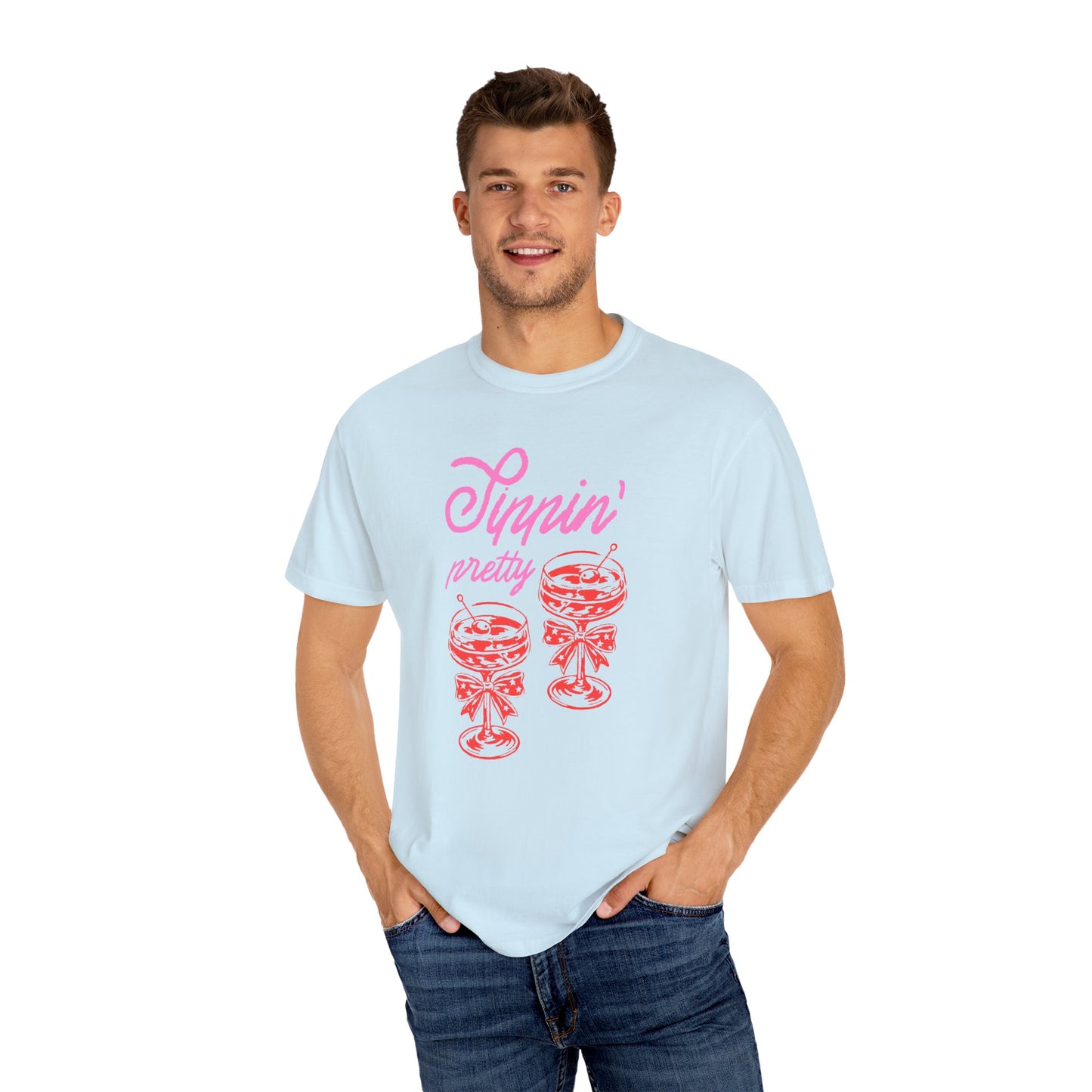 Sippin' Pretty T-Shirt, Fun Casual Wear, Summer Vibe Tee, Perfect for Parties, Gifts for Friends, Relaxed Fit Fashion