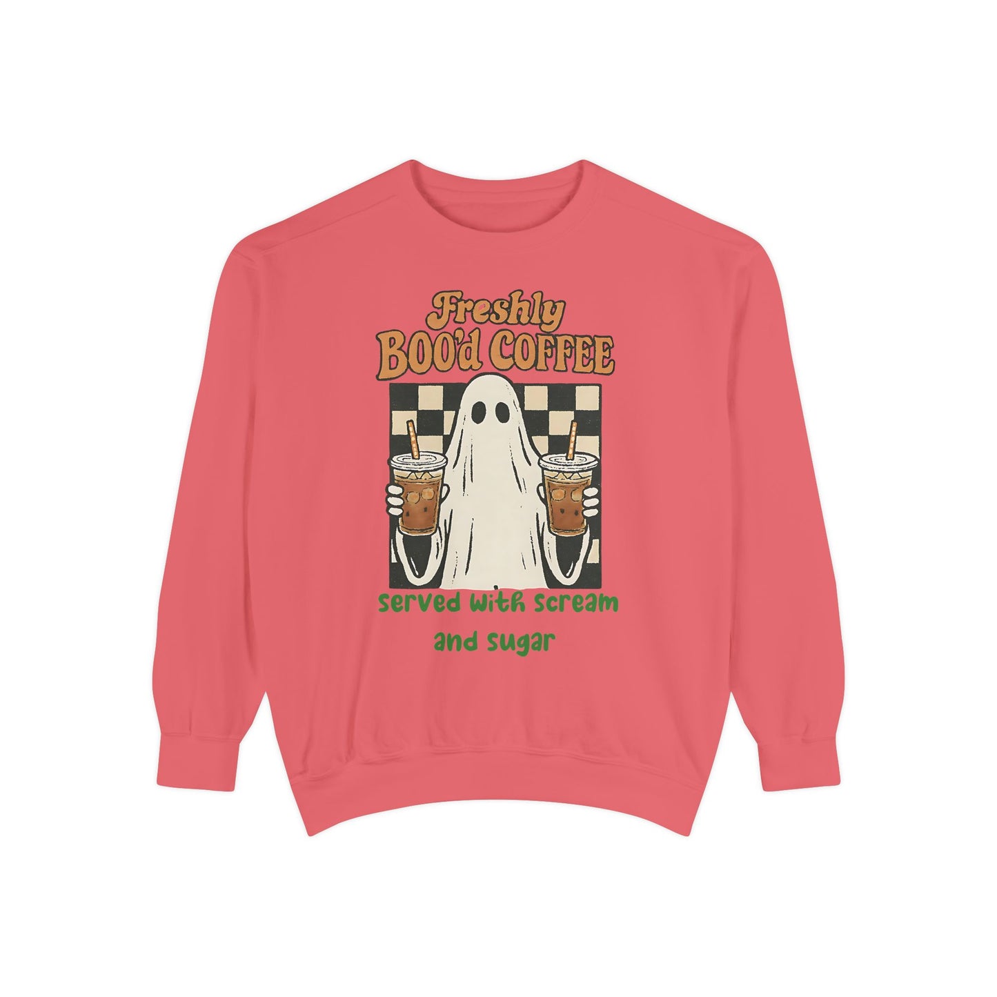 Freshly Boo’d Coffee Comfort Colors® Sweatshirt – Halloween Ghost Coffee Lover Oversized Crewneck