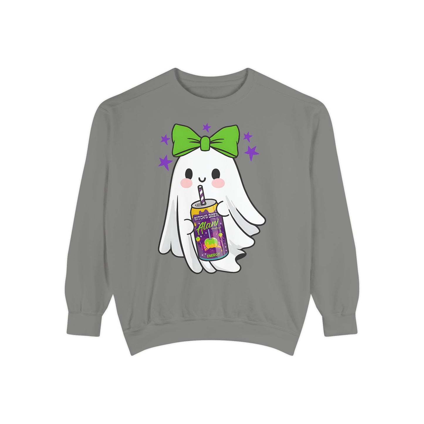 Green Bow Ghost Halloween Comfort Colors® Sweatshirt – Cute Spooky Season Crewneck