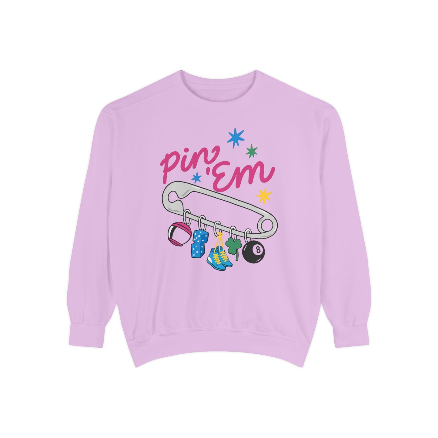 Pin ’Em Comfort Colors® Sweatshirt – Retro Safety Pin Charm Crewneck