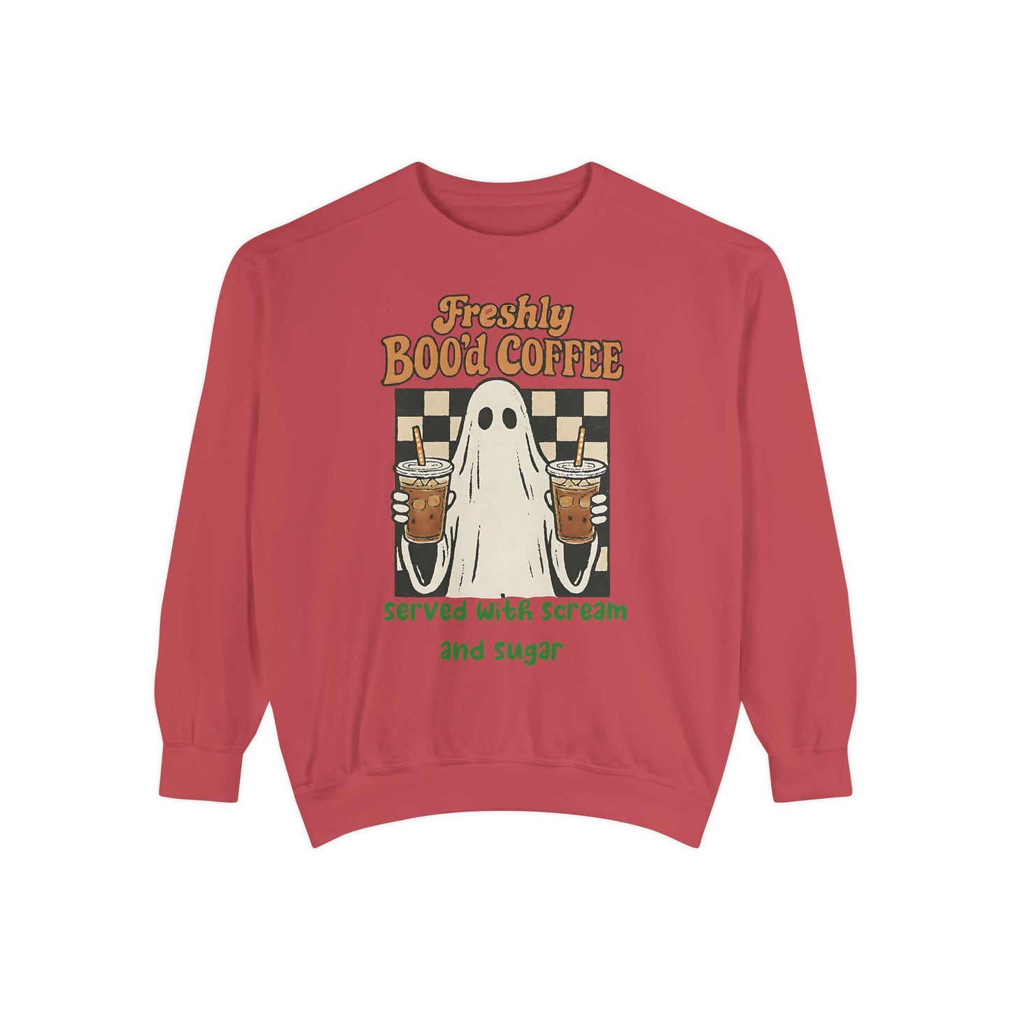 Freshly Boo’d Coffee Comfort Colors® Sweatshirt – Halloween Ghost Coffee Lover Oversized Crewneck