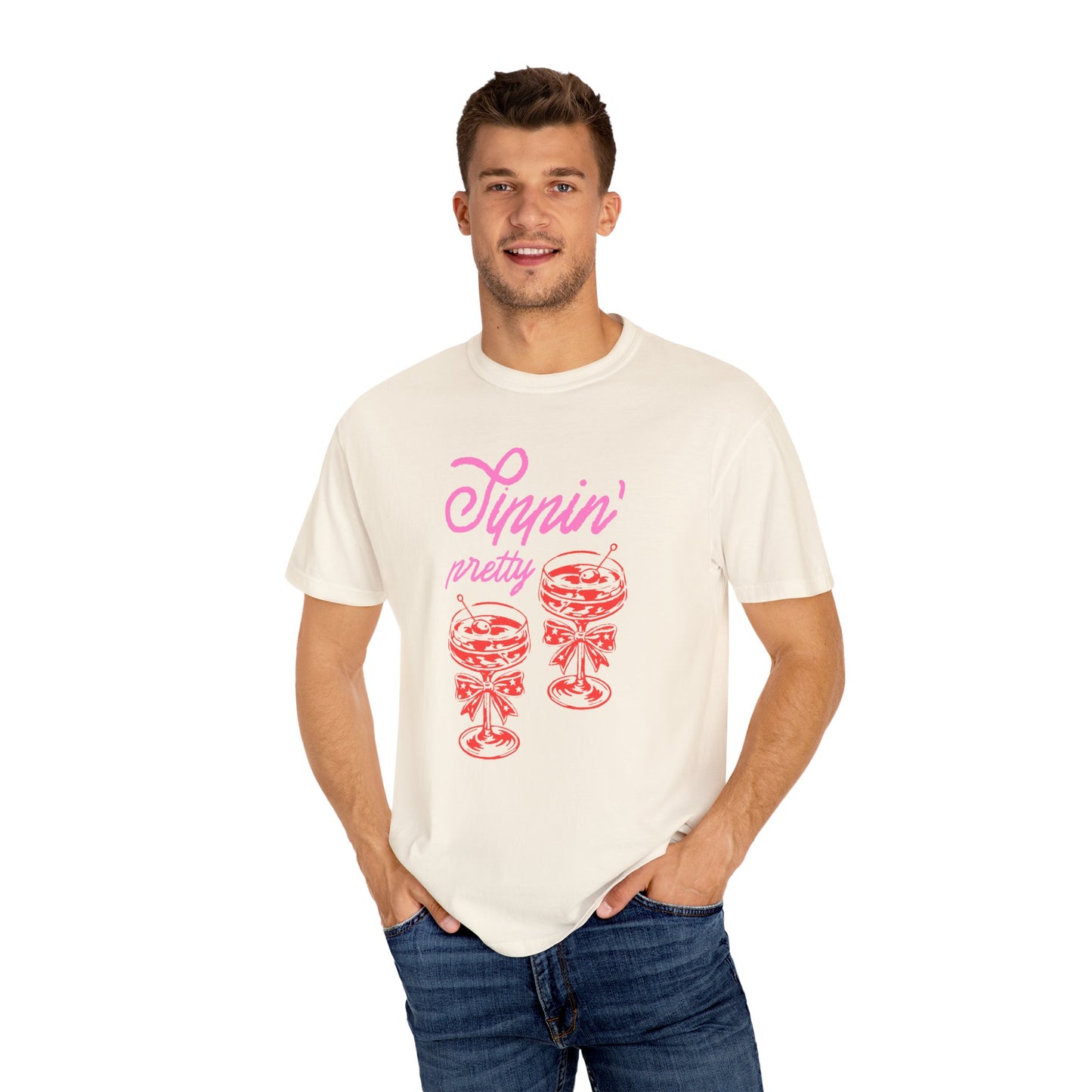 Sippin' Pretty T-Shirt, Fun Casual Wear, Summer Vibe Tee, Perfect for Parties, Gifts for Friends, Relaxed Fit Fashion