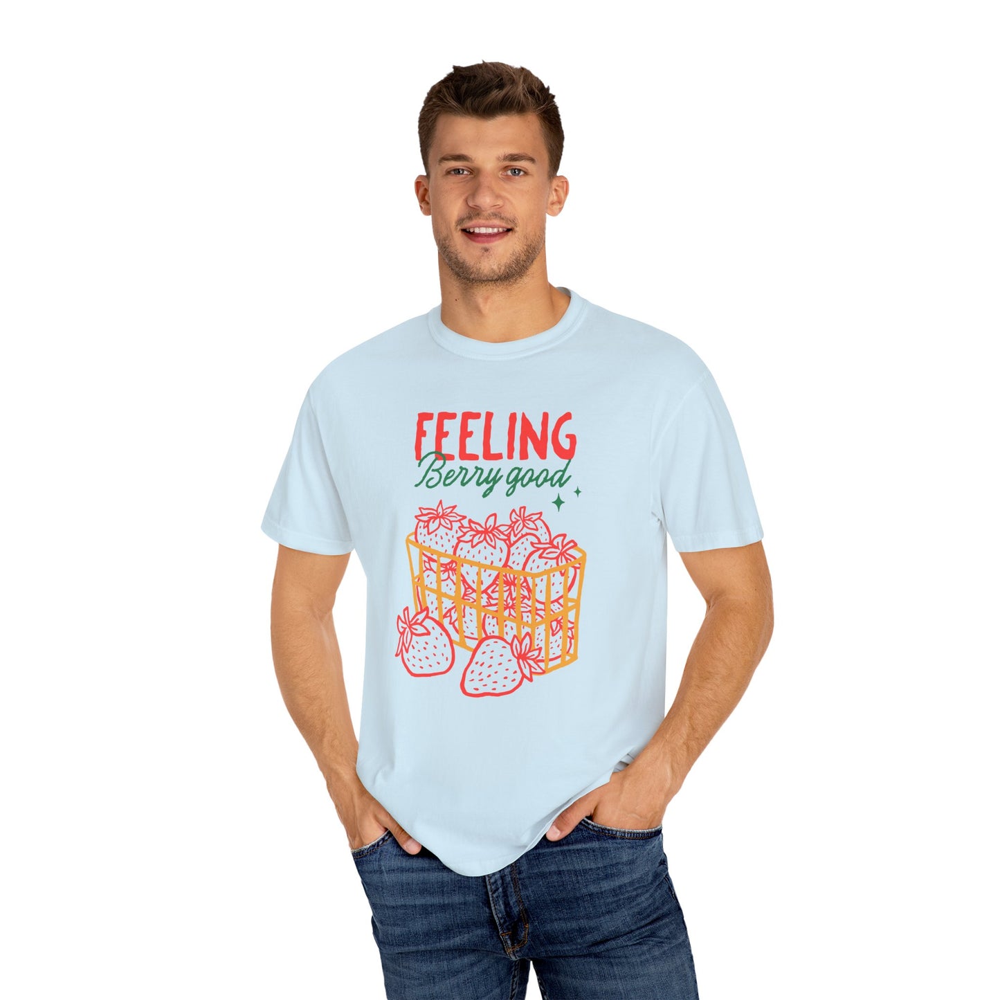 Feeling Berry Good T-Shirt, Cute Summer Tee, Unisex Garment-Dyed Tee, Strawberry Graphic Shirt, Gift for Berry Lovers, Casual Wear