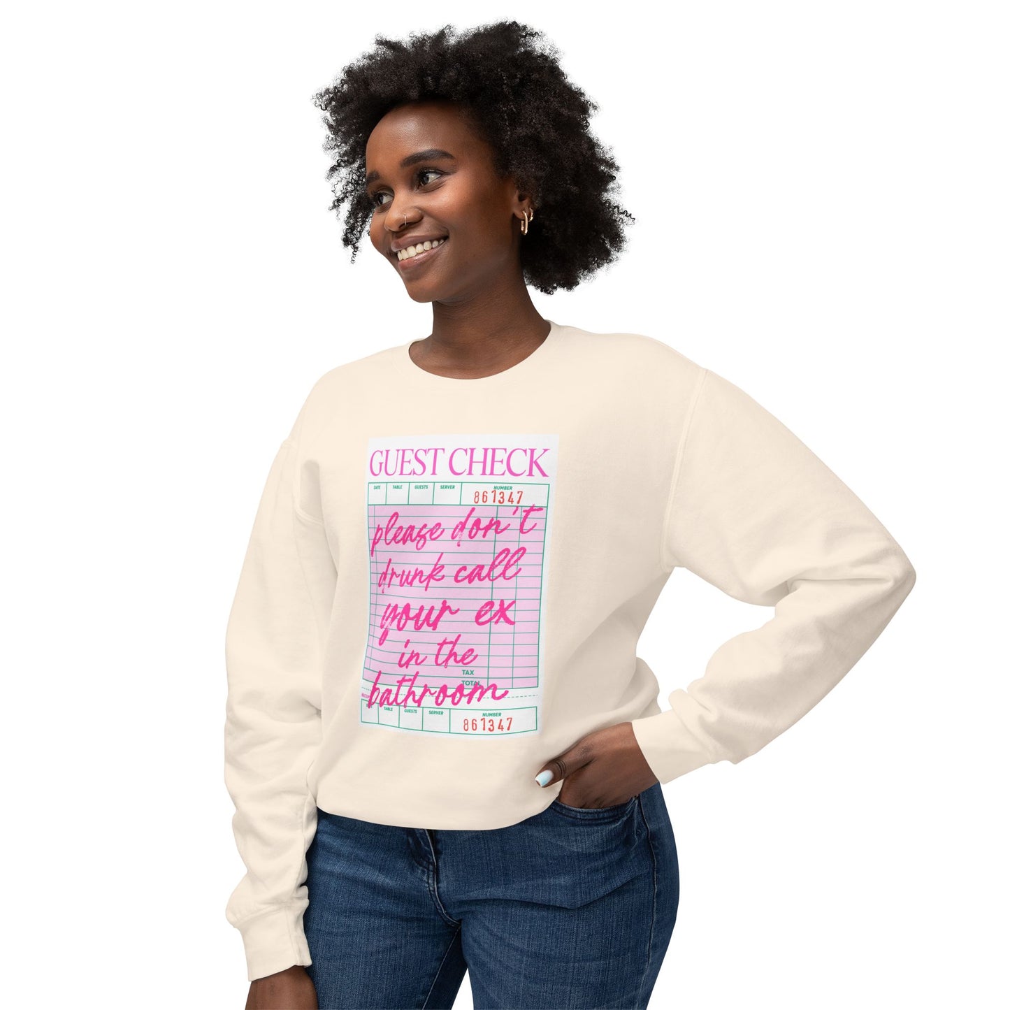 Funny Guest Check Sweatshirt, Unisex Crewneck, Lightweight Pullover, Perfect for Parties, Gift for Friends, Humor Apparel