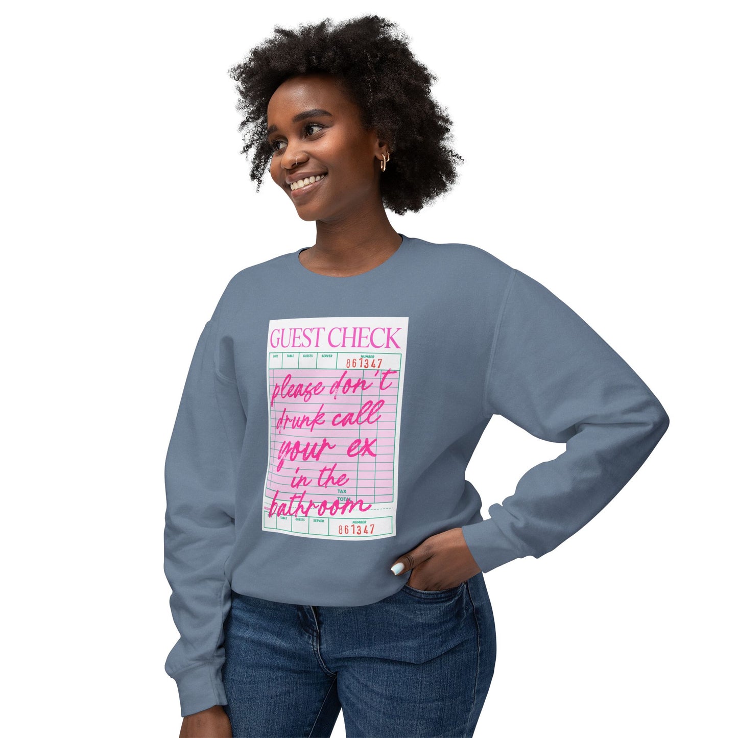 Funny Guest Check Sweatshirt, Unisex Crewneck, Lightweight Pullover, Perfect for Parties, Gift for Friends, Humor Apparel