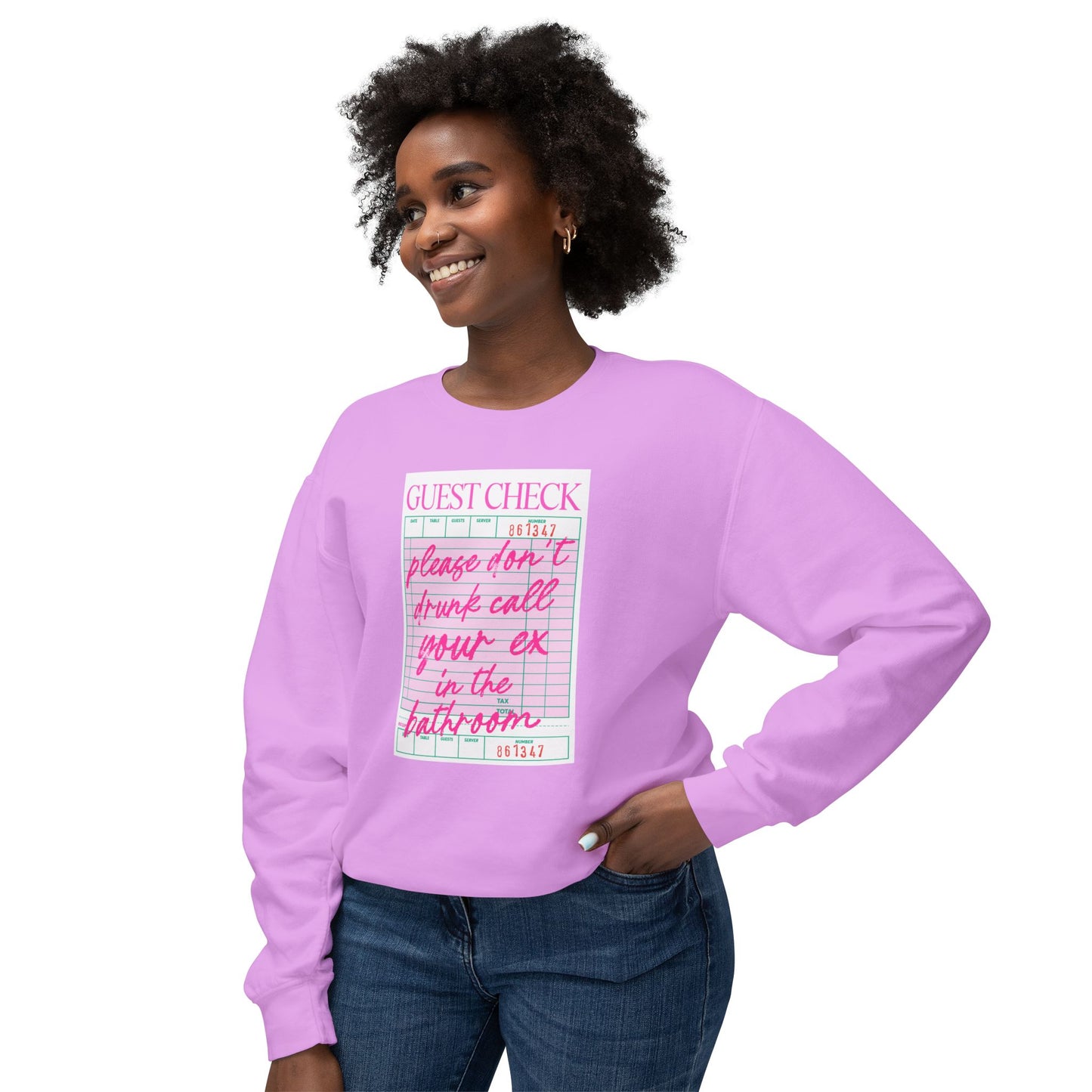 Guest Check Funny Unisex Lightweight Crewneck Sweatshirt, Comfy Casual Wear, Gift for Waitstaff, Perfect for Everyday & Work