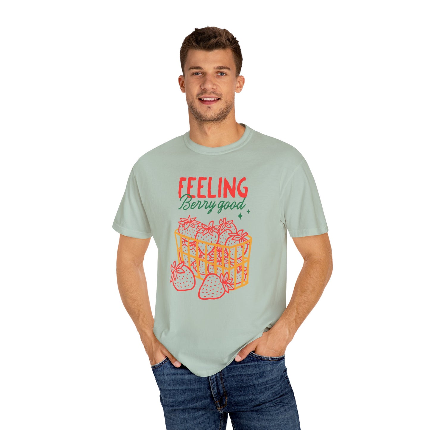 Feeling Berry Good T-Shirt, Cute Summer Tee, Unisex Garment-Dyed Tee, Strawberry Graphic Shirt, Gift for Berry Lovers, Casual Wear