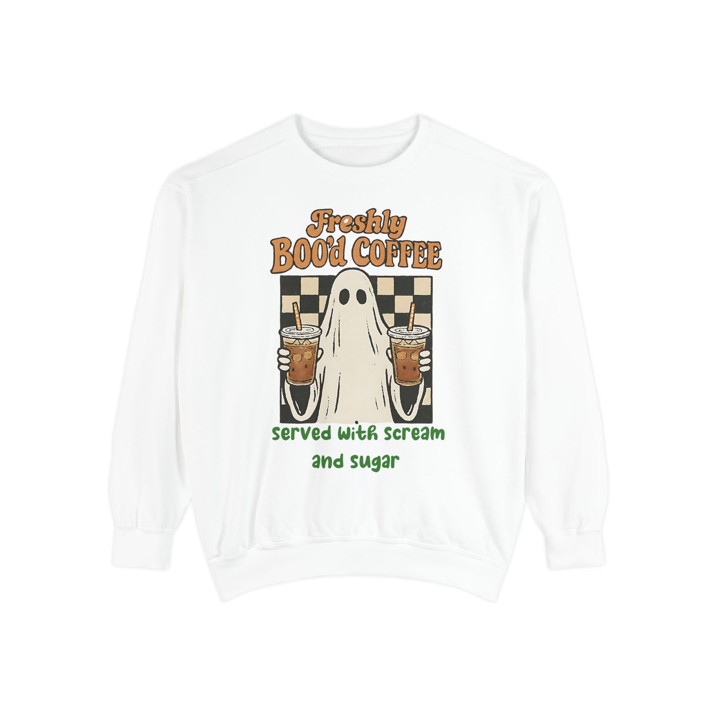 Freshly Boo’d Coffee Comfort Colors® Sweatshirt – Halloween Ghost Coffee Lover Oversized Crewneck