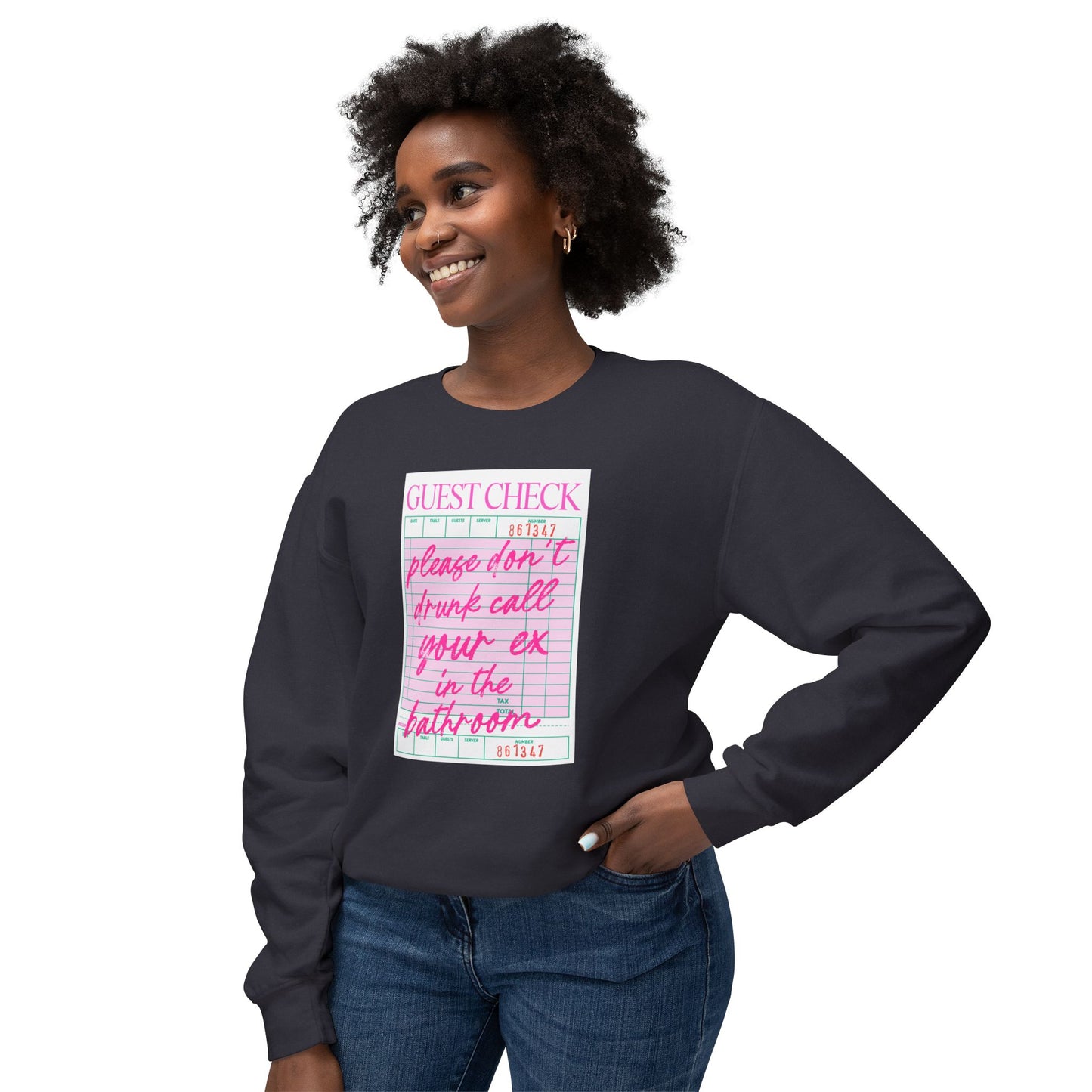 Guest Check Funny Unisex Lightweight Crewneck Sweatshirt, Comfy Casual Wear, Gift for Waitstaff, Perfect for Everyday & Work