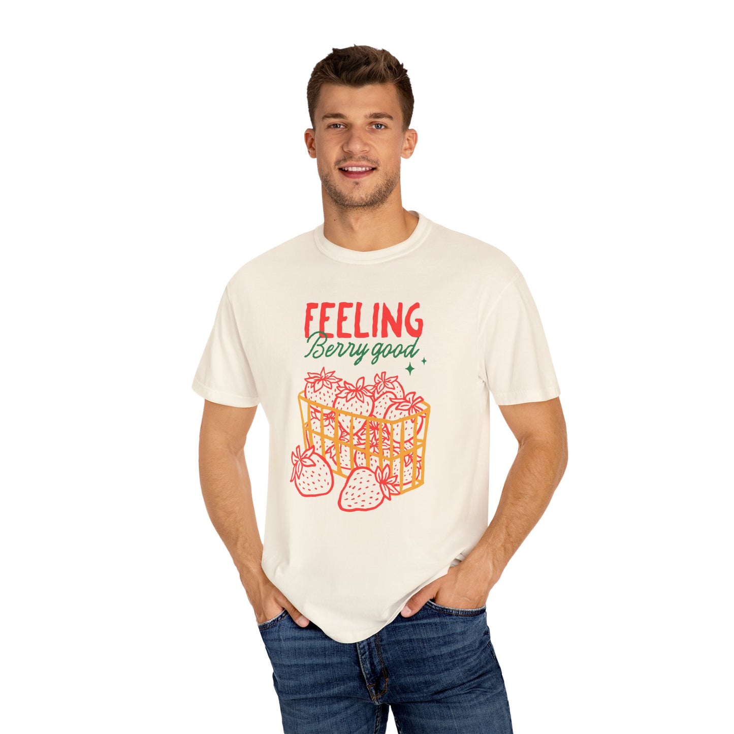 Feeling Berry Good T-Shirt, Cute Summer Tee, Unisex Garment-Dyed Tee, Strawberry Graphic Shirt, Gift for Berry Lovers, Casual Wear