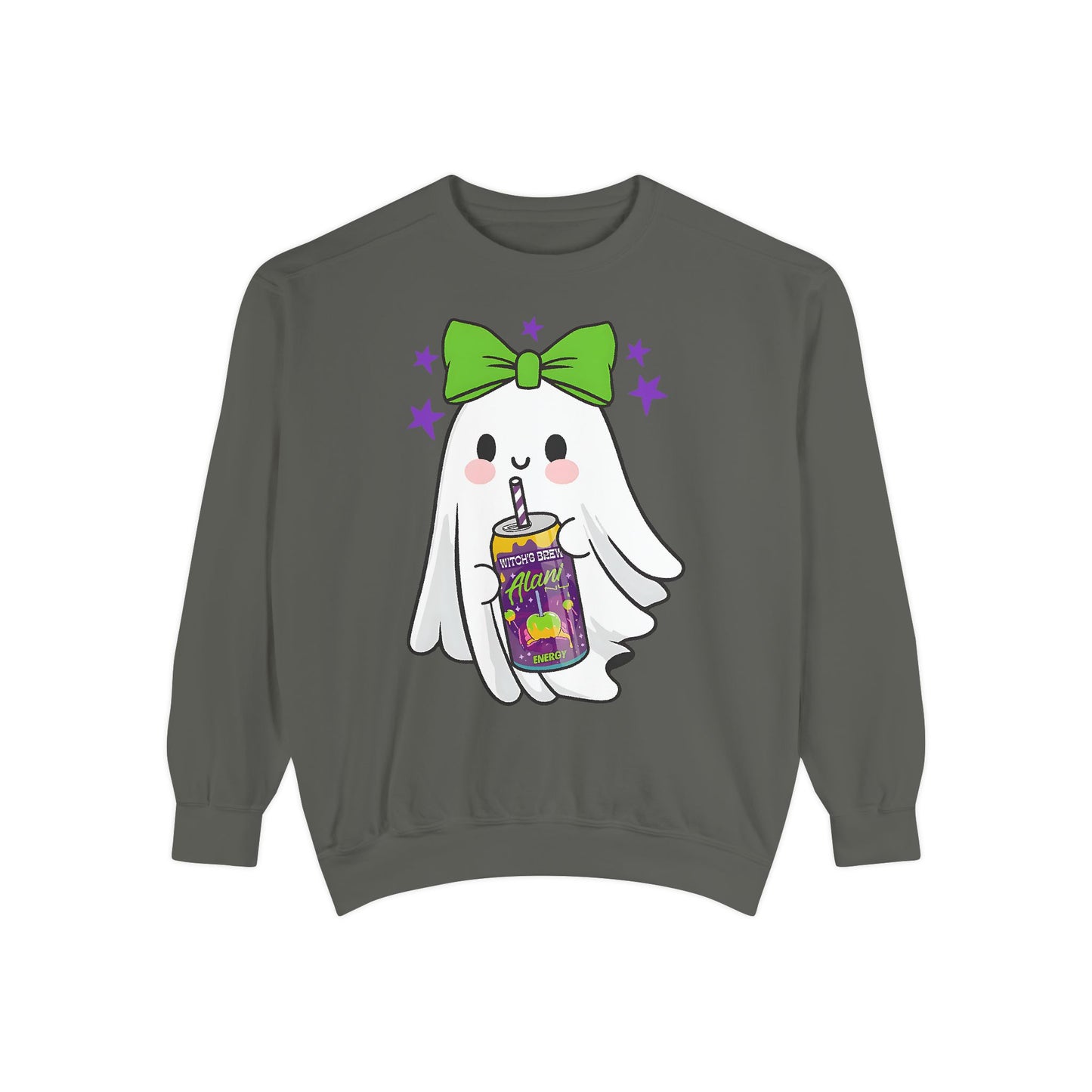 Green Bow Ghost Halloween Comfort Colors® Sweatshirt – Cute Spooky Season Crewneck