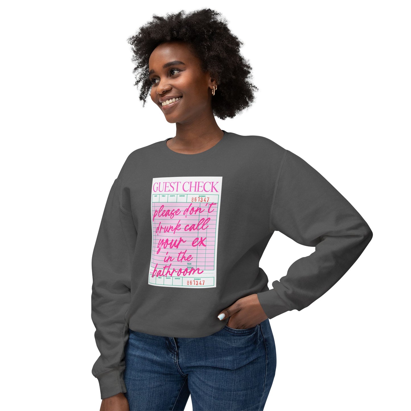 Guest Check Funny Unisex Lightweight Crewneck Sweatshirt, Comfy Casual Wear, Gift for Waitstaff, Perfect for Everyday & Work