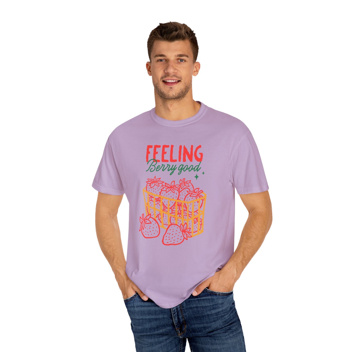 Feeling Berry Good T-Shirt, Cute Summer Tee, Unisex Garment-Dyed Tee, Strawberry Graphic Shirt, Gift for Berry Lovers, Casual Wear