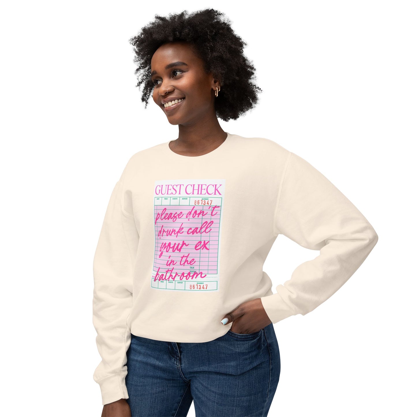 Guest Check Funny Unisex Lightweight Crewneck Sweatshirt, Comfy Casual Wear, Gift for Waitstaff, Perfect for Everyday & Work