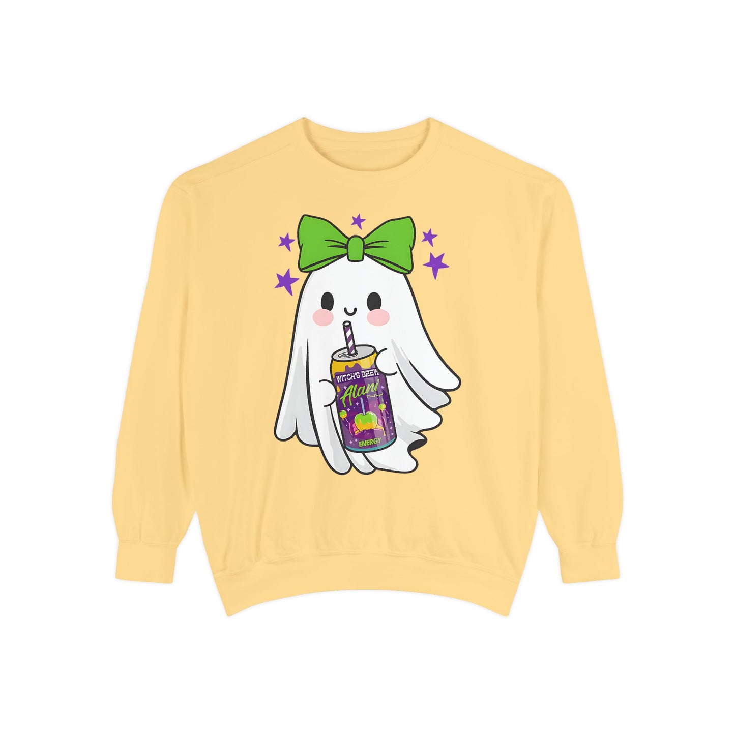 Green Bow Ghost Halloween Comfort Colors® Sweatshirt – Cute Spooky Season Crewneck