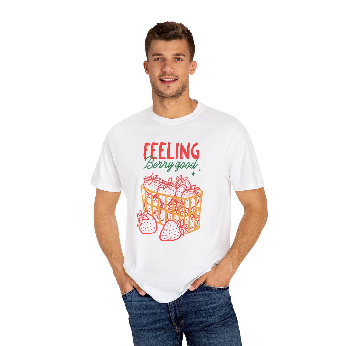 Feeling Berry Good T-Shirt, Cute Summer Tee, Unisex Garment-Dyed Tee, Strawberry Graphic Shirt, Gift for Berry Lovers, Casual Wear