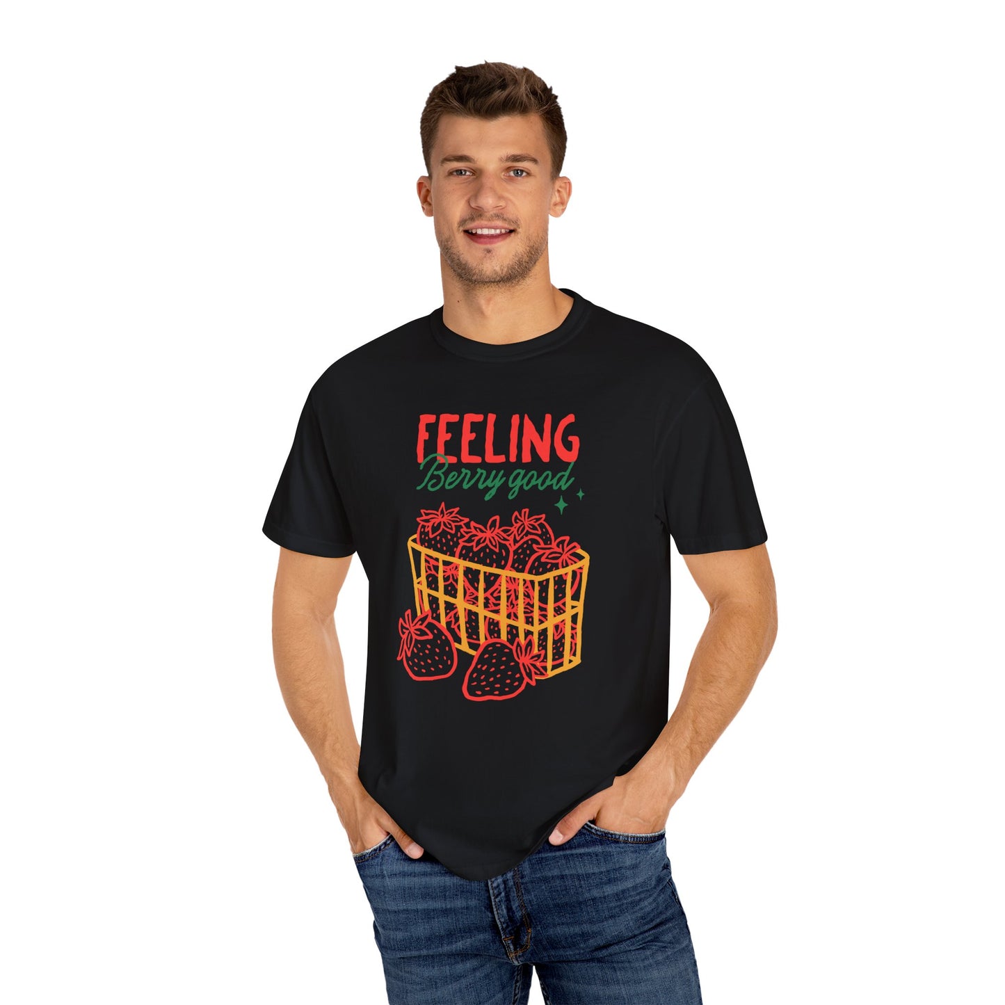 Feeling Berry Good T-Shirt, Cute Summer Tee, Unisex Garment-Dyed Tee, Strawberry Graphic Shirt, Gift for Berry Lovers, Casual Wear