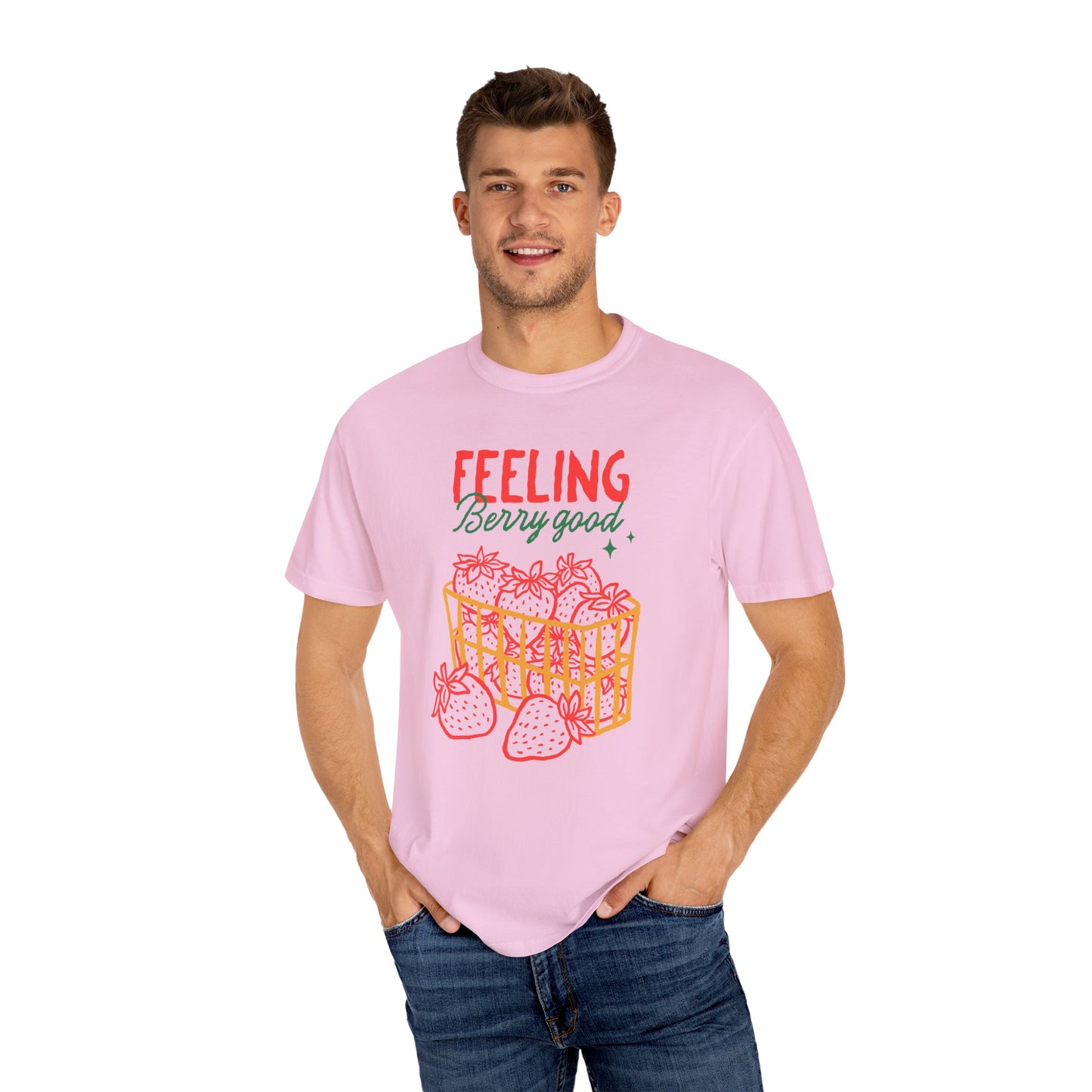 Feeling Berry Good T-Shirt, Cute Summer Tee, Unisex Garment-Dyed Tee, Strawberry Graphic Shirt, Gift for Berry Lovers, Casual Wear