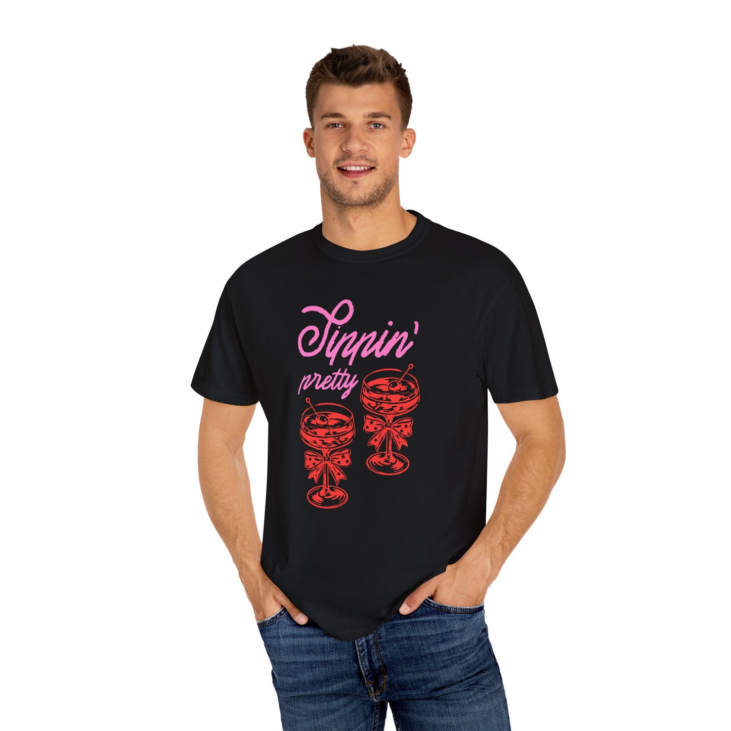 Sippin' Pretty T-Shirt, Fun Casual Wear, Summer Vibe Tee, Perfect for Parties, Gifts for Friends, Relaxed Fit Fashion