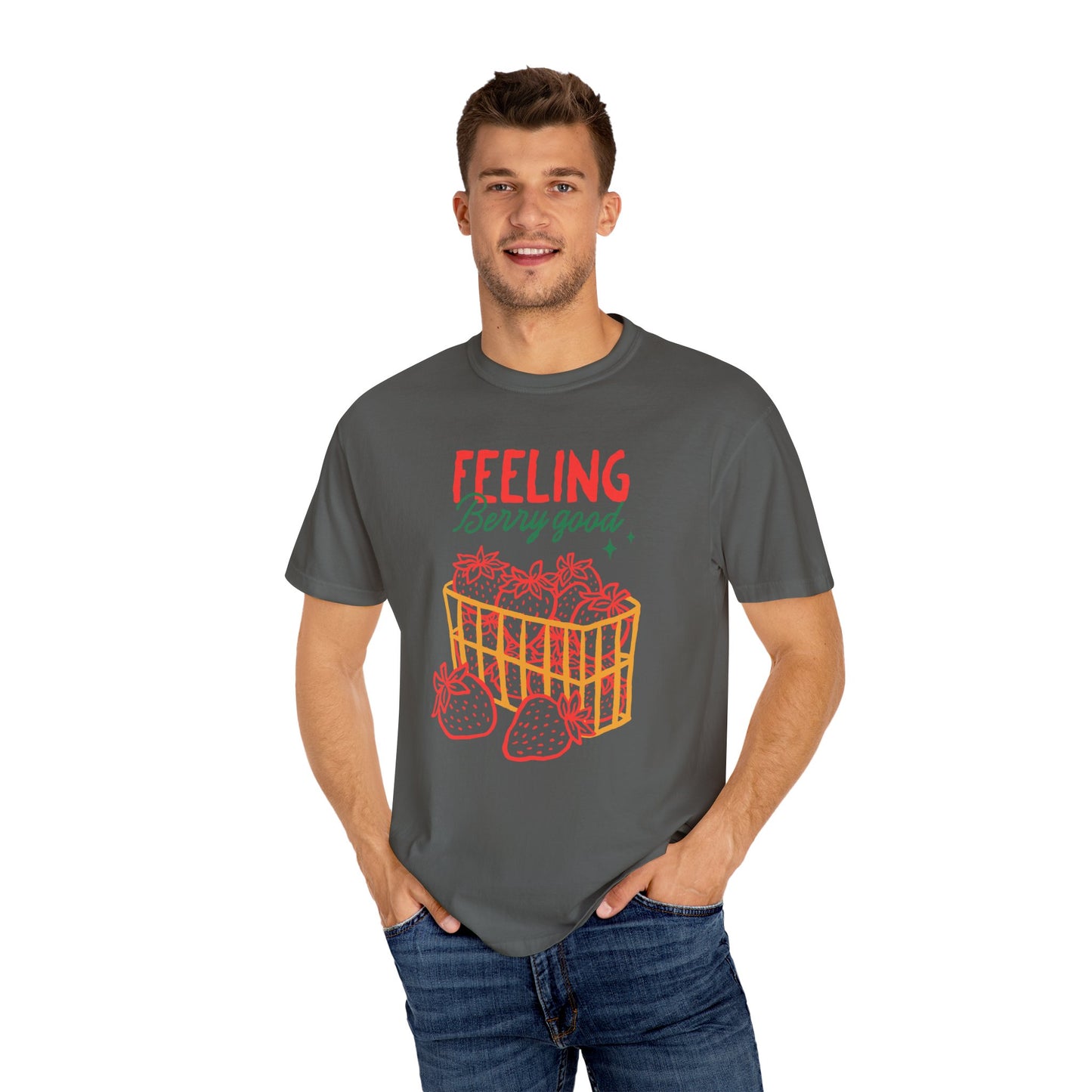 Feeling Berry Good T-Shirt, Cute Summer Tee, Unisex Garment-Dyed Tee, Strawberry Graphic Shirt, Gift for Berry Lovers, Casual Wear